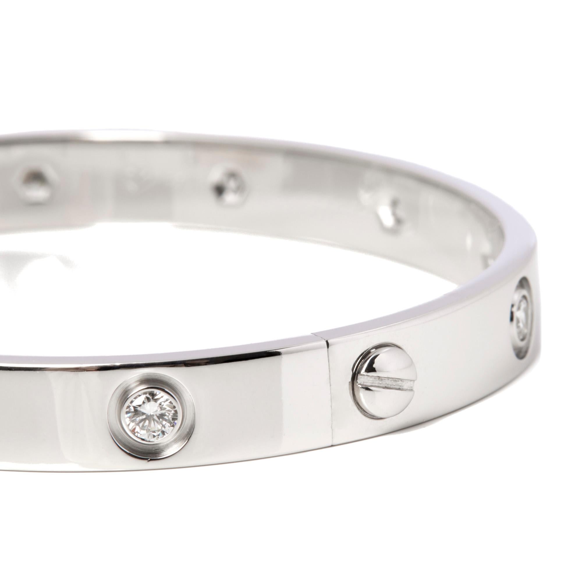 Cartier 10 Diamond 18ct White Gold Love Bangle In Excellent Condition For Sale In Bishop's Stortford, Hertfordshire