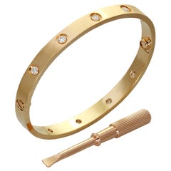 Cartier Love 10 Diamond Rose Gold New Style Bangle Bracelet. Size 18