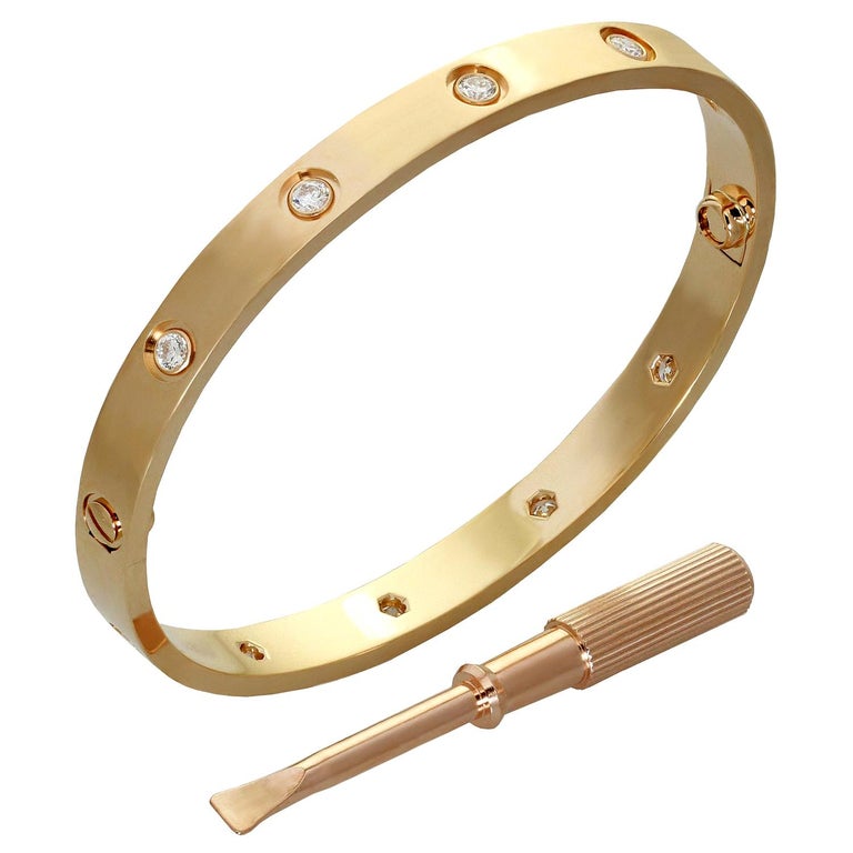 Cartier Love 10 Diamond Rose Gold New Style Bangle Bracelet. Size 18 at  1stDibs | cartier bangle bracelet, cartier 10 diamond bracelet