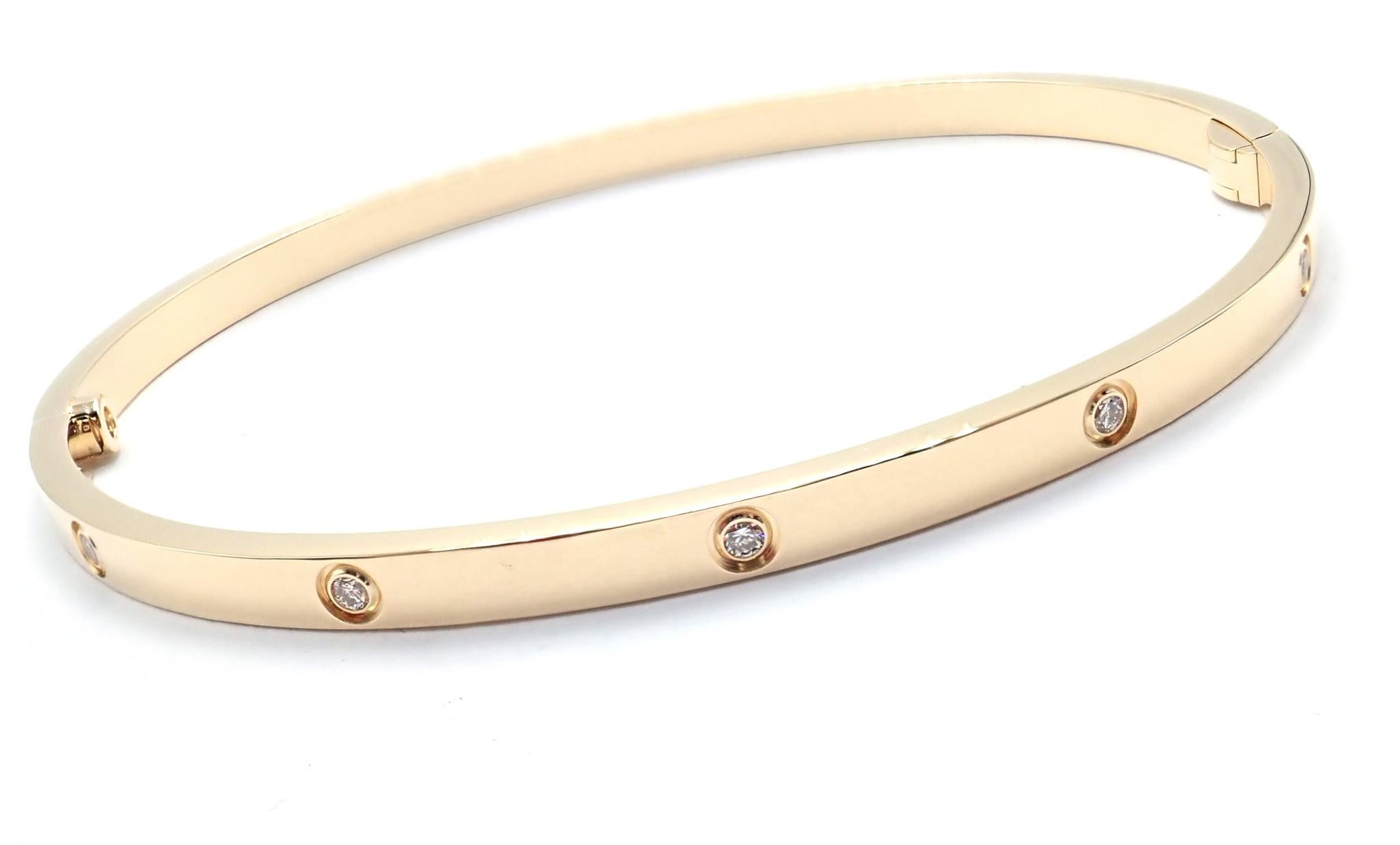 Brilliant Cut Cartier Love 10 Diamond Small Model Yellow Gold Bangle Bracelet For Sale