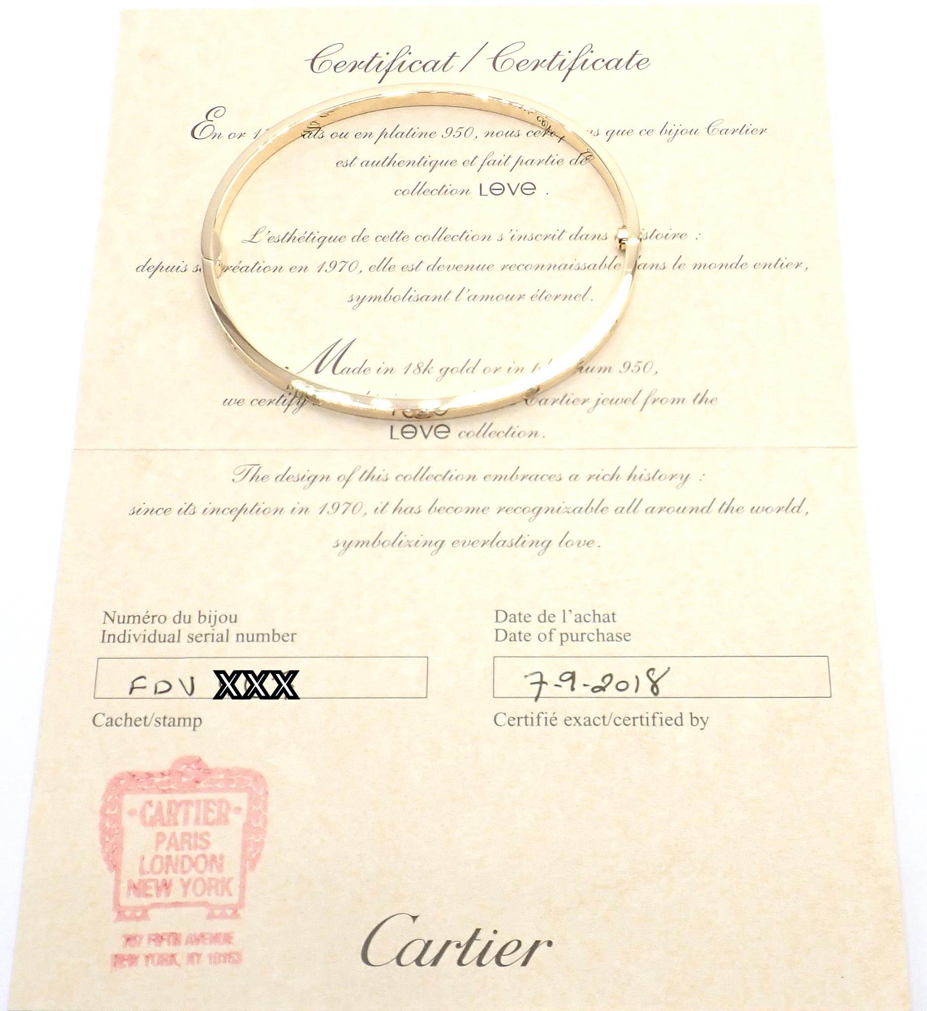 Cartier Love 10 Diamond Small Model Yellow Gold Bangle Bracelet In Excellent Condition For Sale In Southampton, PA