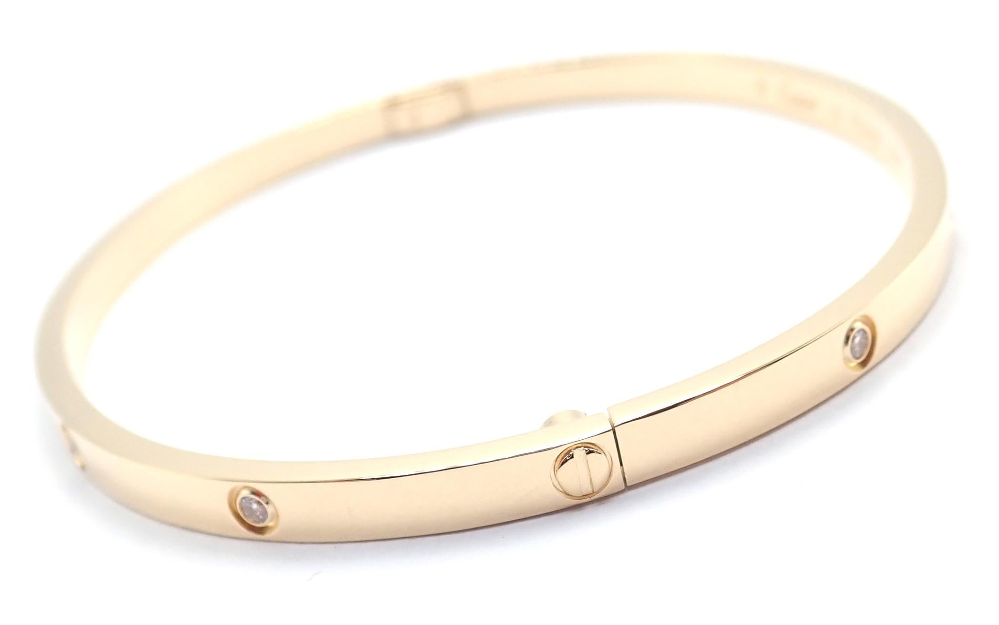 Women's Cartier Love 10 Diamond Small Model Yellow Gold Bangle Bracelet For Sale