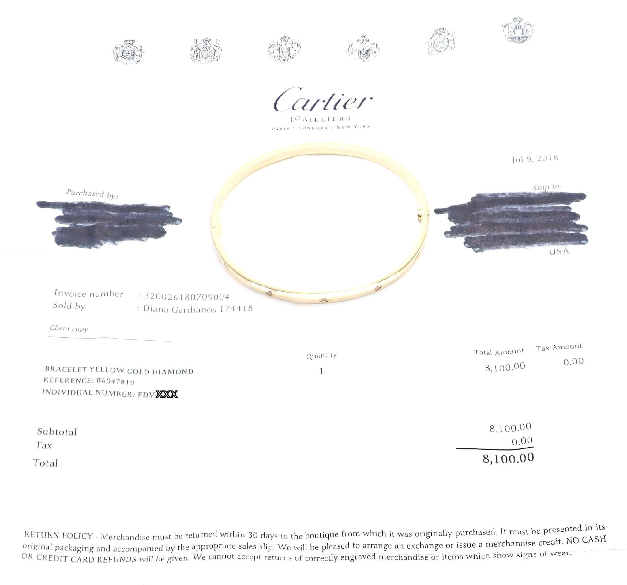 Cartier Love 10 Diamond Small Model Yellow Gold Bangle Bracelet For Sale 2