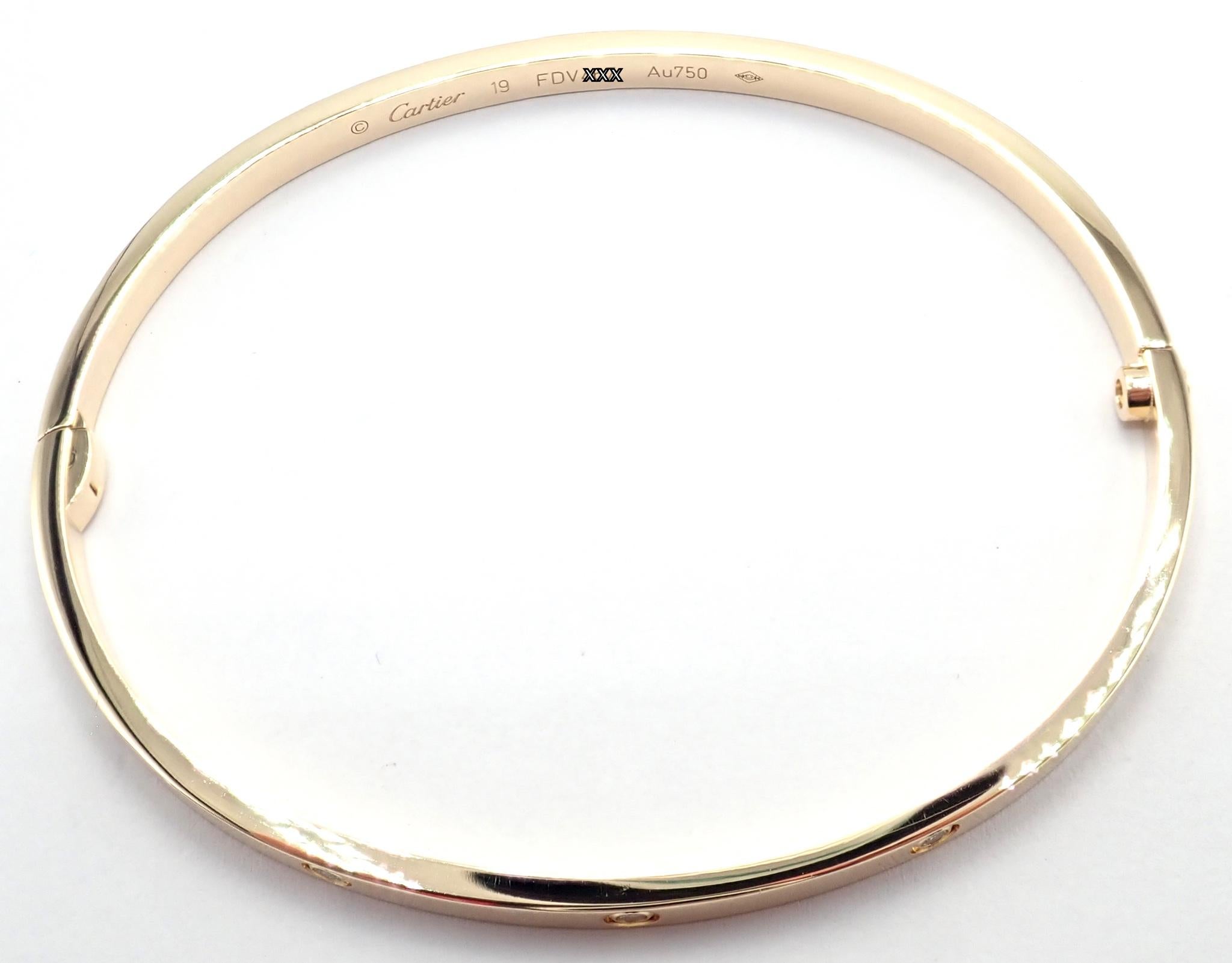 Cartier Love 10 Diamond Small Model Yellow Gold Bangle Bracelet For Sale 3