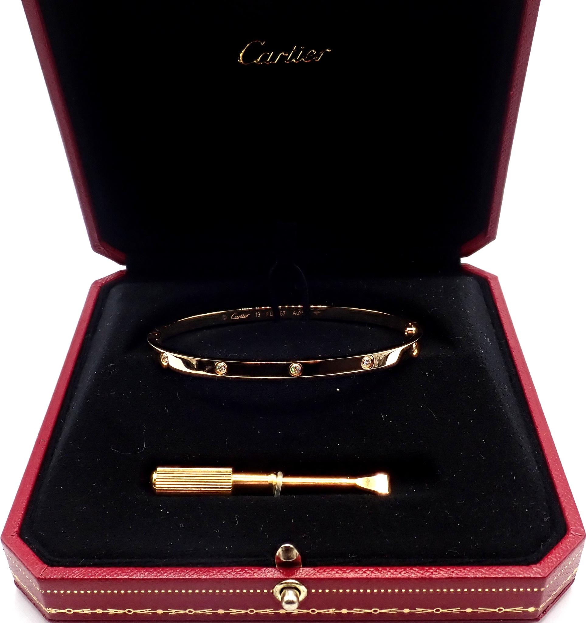 Cartier Love 10 Diamond Small Model Yellow Gold Bangle Bracelet For Sale 4