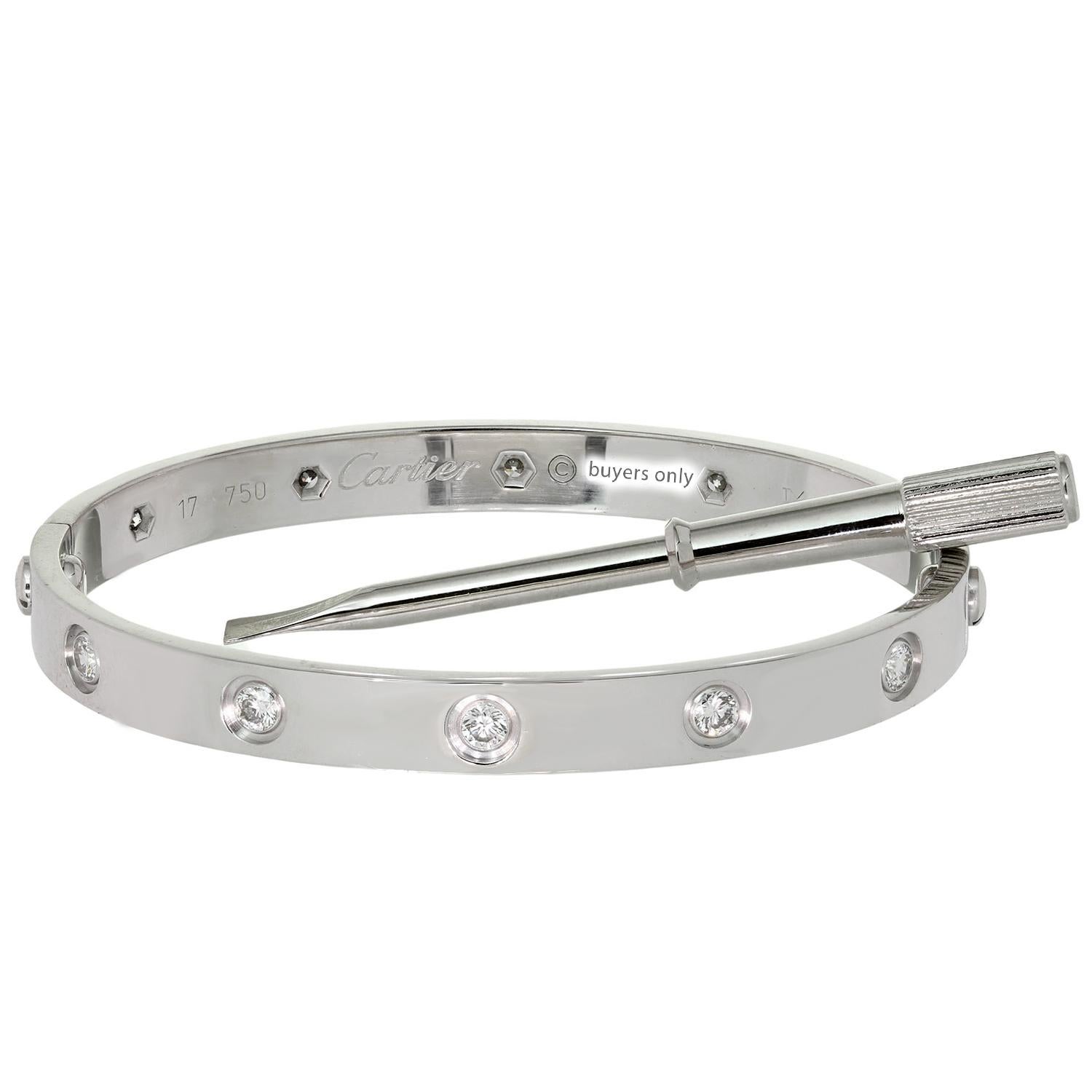 CARTIER Bracelet Love 10 en or blanc et diamants, taille 17 Pour femmes en vente