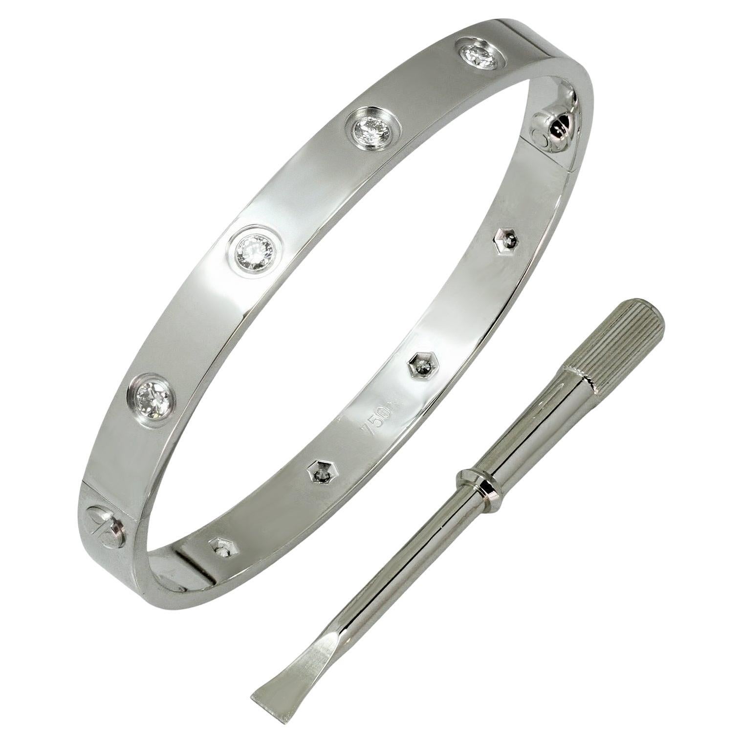 CARTIER Love 10 Diamant-Armband aus Weißgold, Größe 17, Zertifikat im Angebot