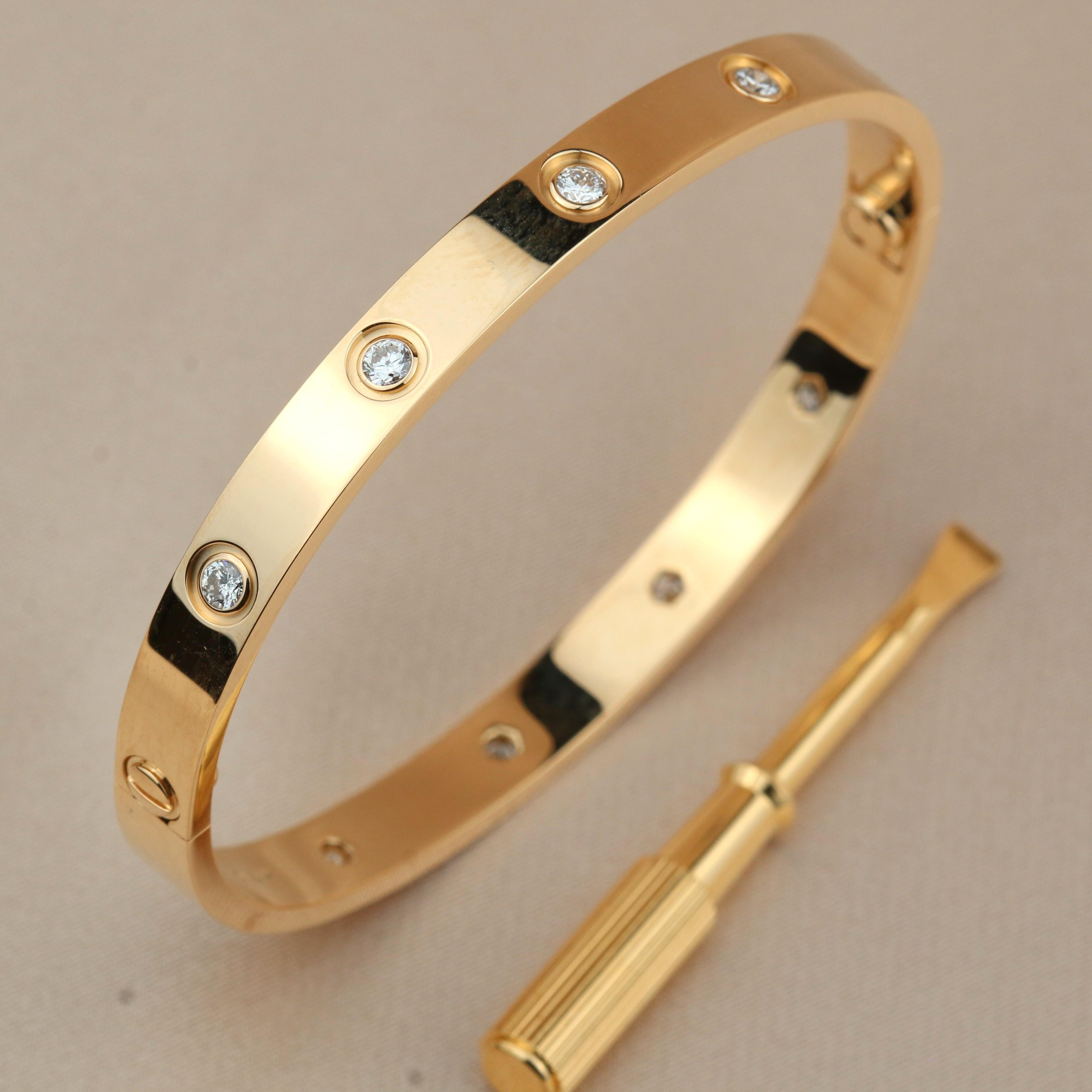 Cartier Love 10 Diamond Yellow Gold Bracelet In Excellent Condition In Banbury, GB