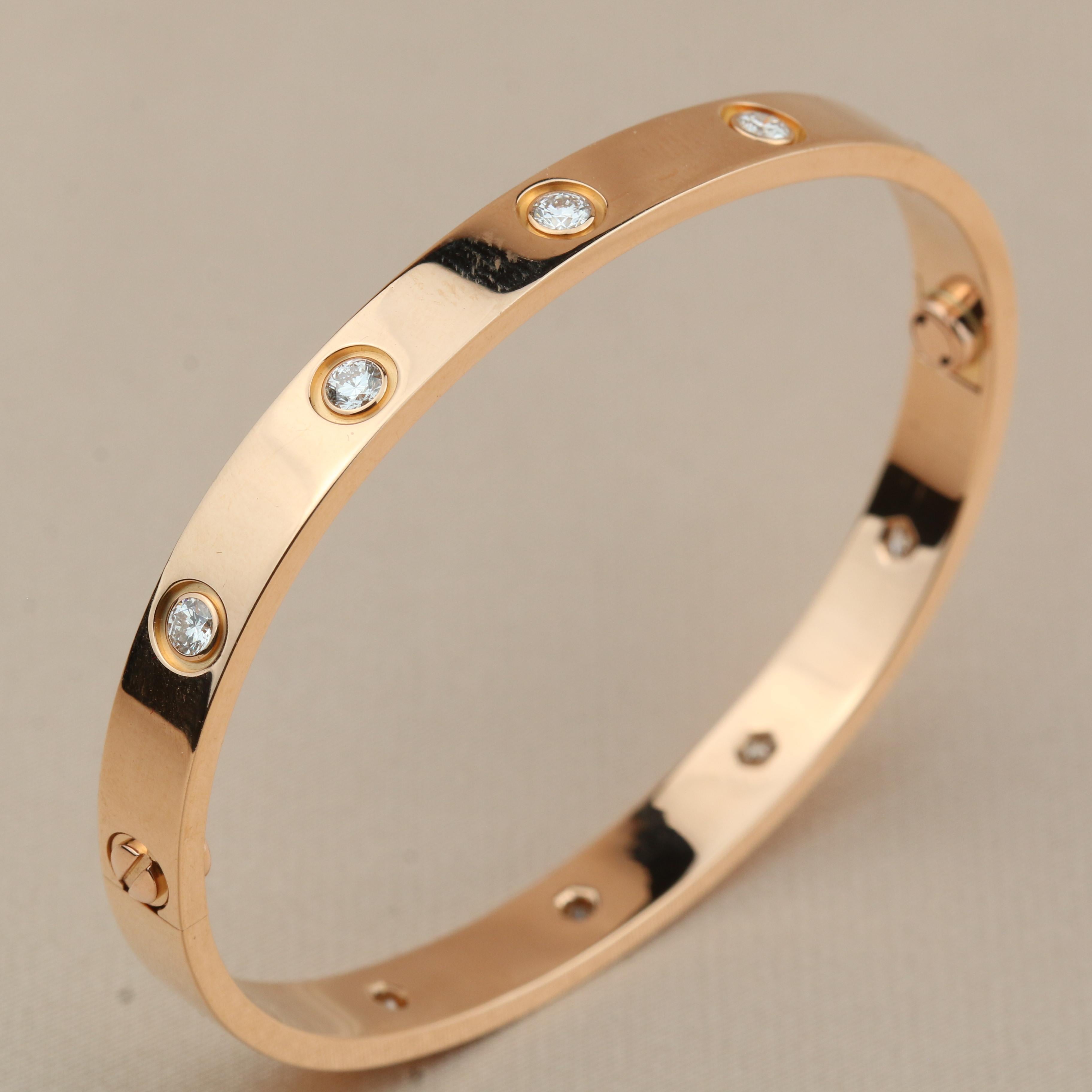 Brilliant Cut Cartier Love 10 Diamond Yellow Gold Bracelet