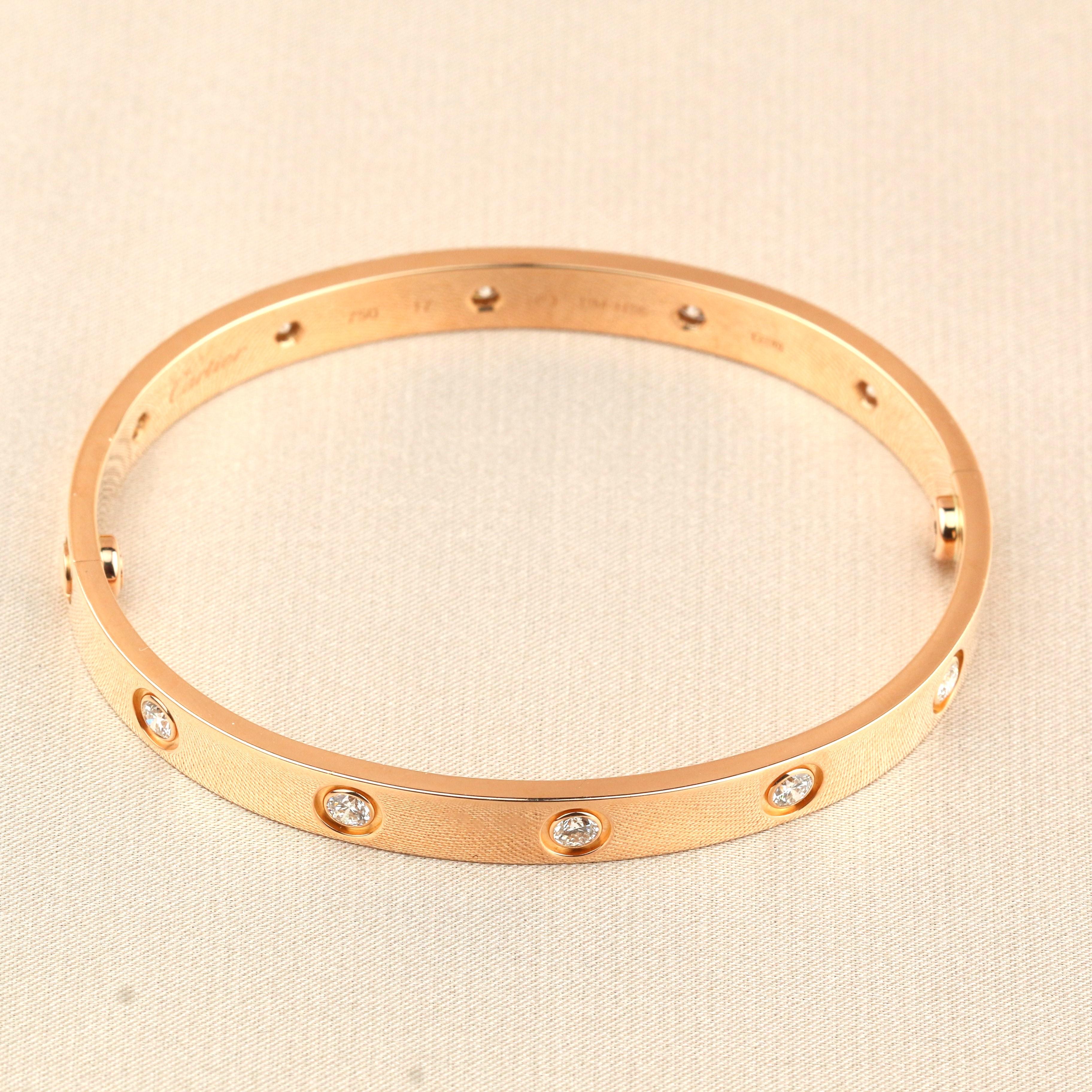 Cartier Love 10 Diamond Yellow Gold Bracelet In Excellent Condition In Banbury, GB