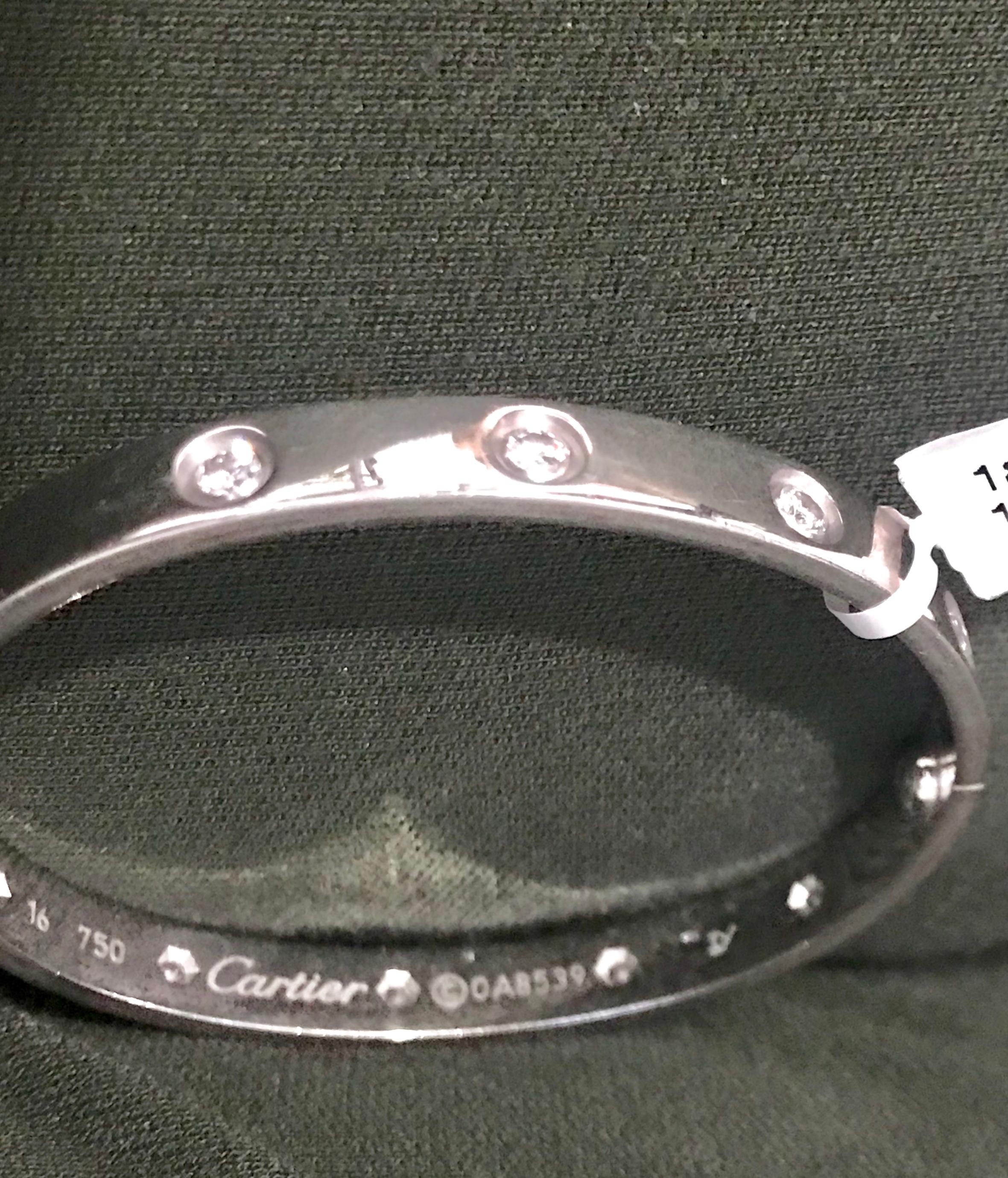 Cartier Love 10 Diamonds 18 Kt White Gold Bracelet Estate Evaluation by ...