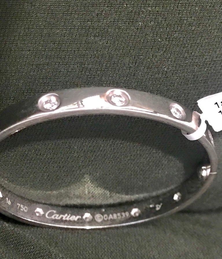 Cartier Love 10 Diamonds 18 Kt White Gold Bracelet Estate Evaluation by Cartier In Excellent Condition For Sale In New York, NY