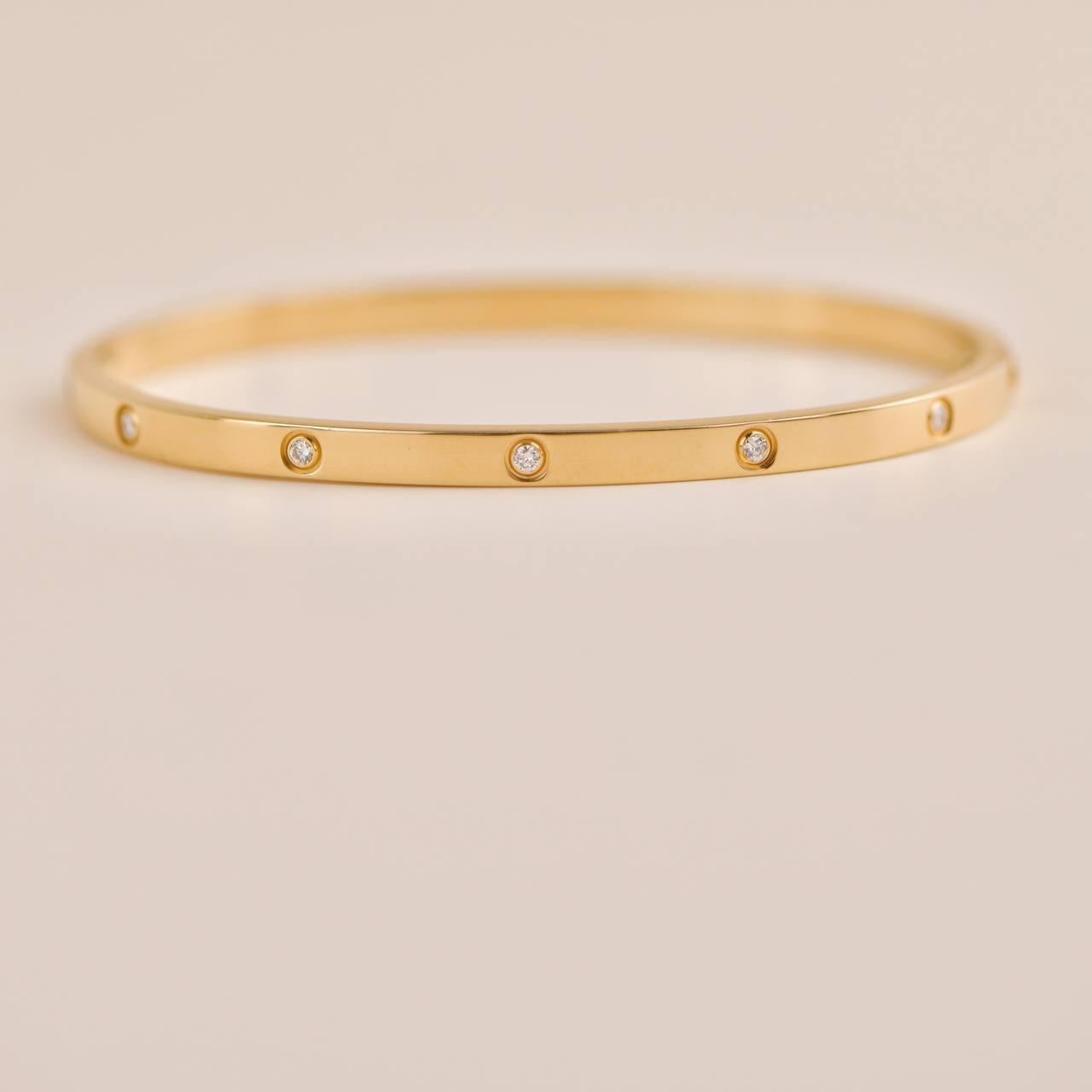 Cartier Love 10 Diamonds 18K Yellow Gold Bracelet Size 17 Small Model In Excellent Condition In Banbury, GB
