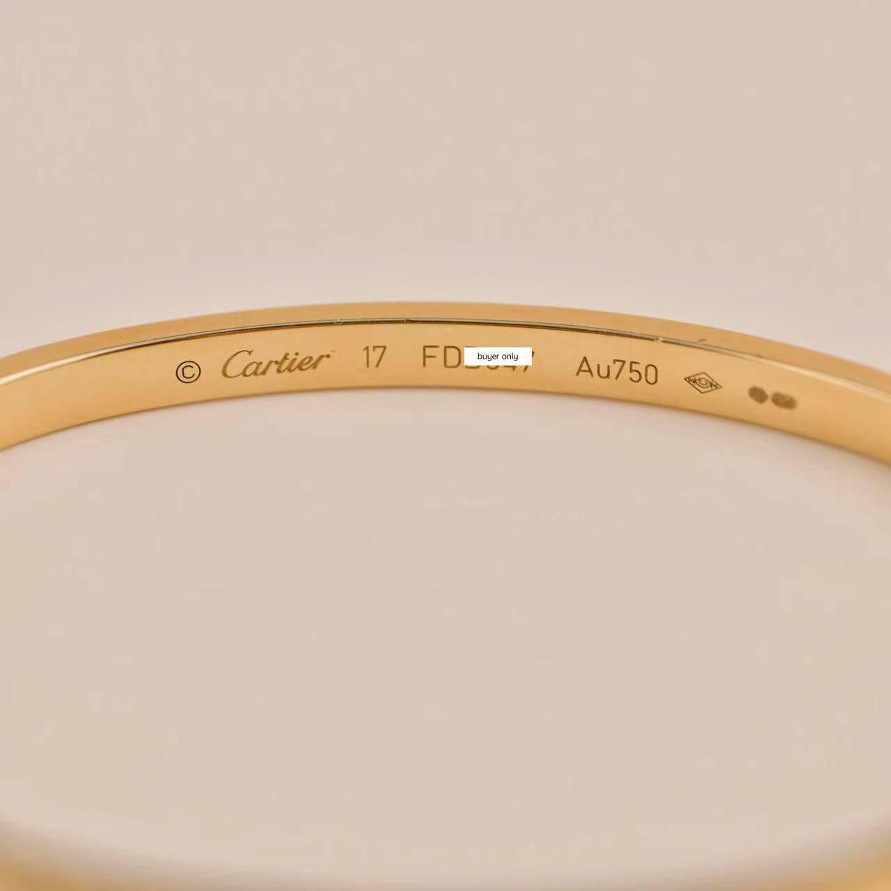 Women's or Men's Cartier Love 10 Diamonds 18K Yellow Gold Bracelet Size 17 Small Model