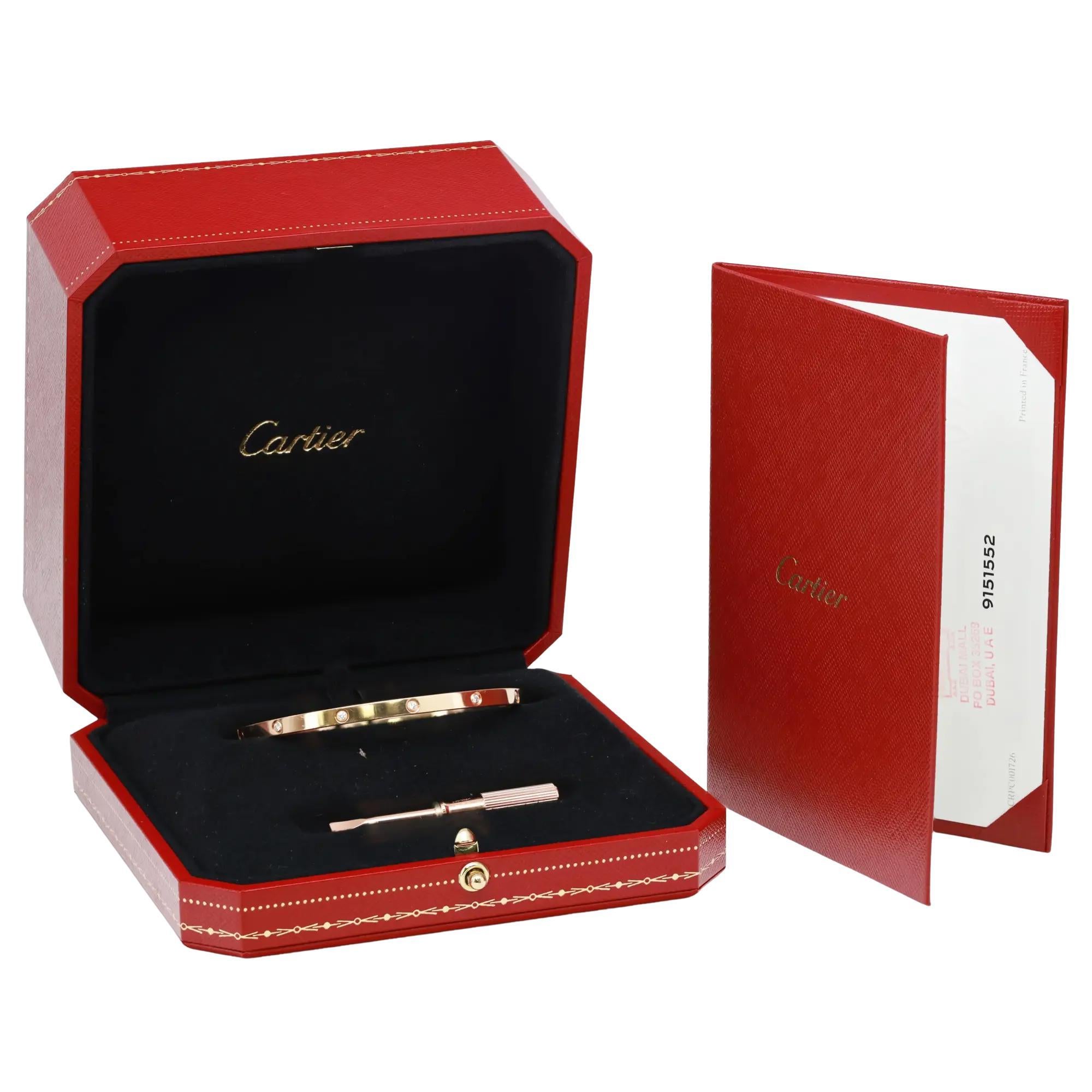 Taglio rotondo Cartier Love 10 Diamonds Bracciale Piccolo Modello Oro Rosa 18K 0.21Cttw in vendita