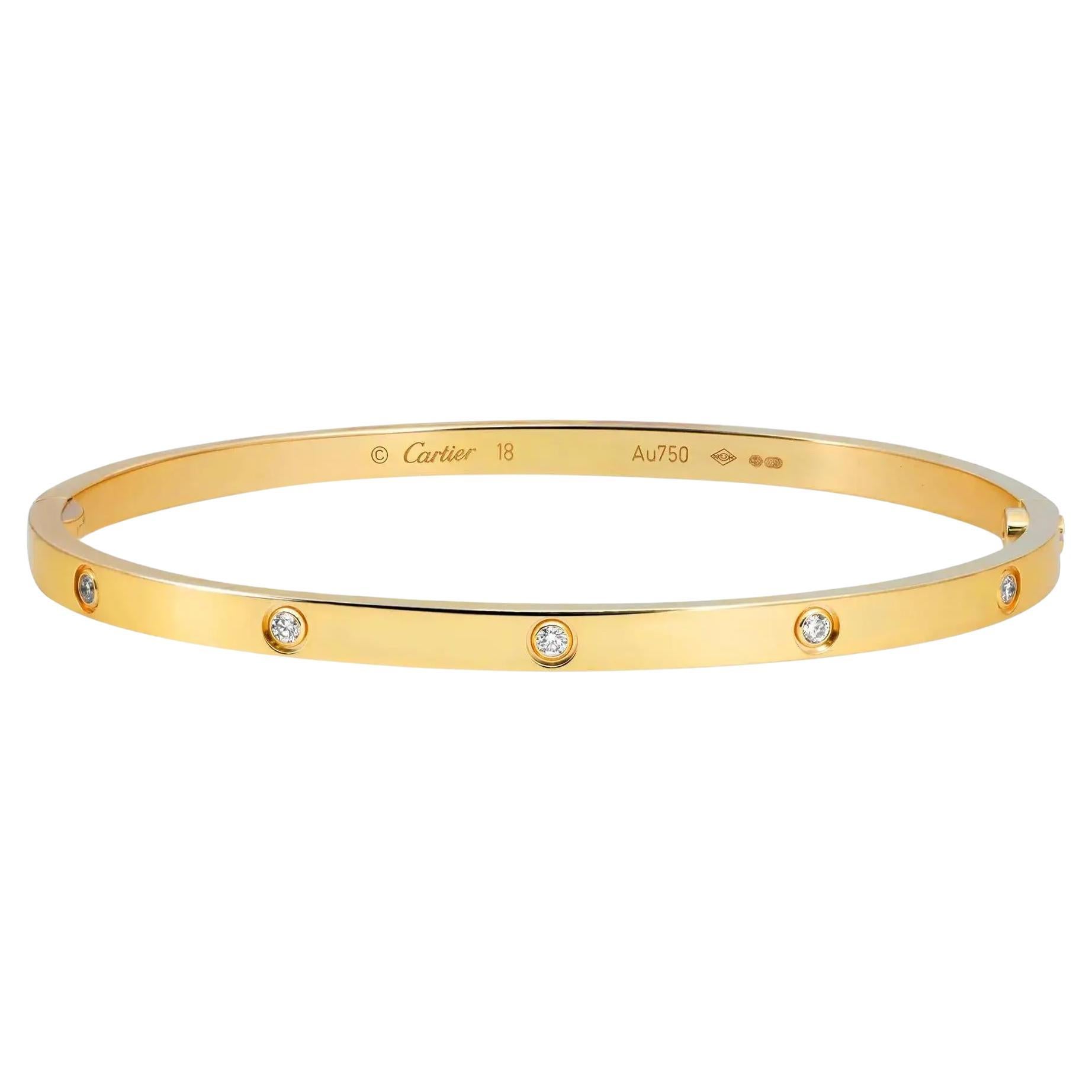 Cartier Love 10 Diamonds Bracelet Small Model 18K Rose Gold 0.21Cttw