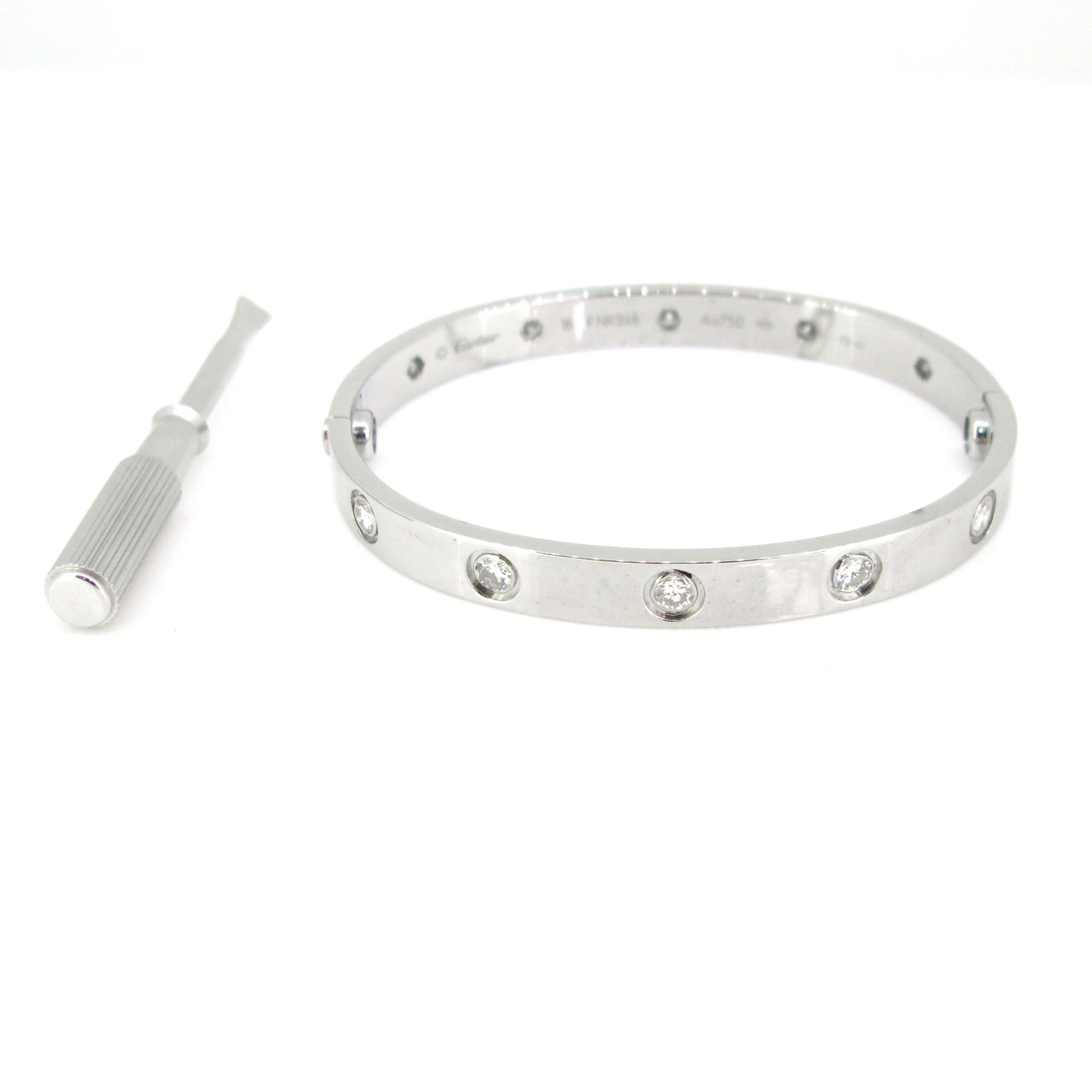 Cartier Love 10 Diamonds White Gold Bangle Bracelet In Excellent Condition In London, GB