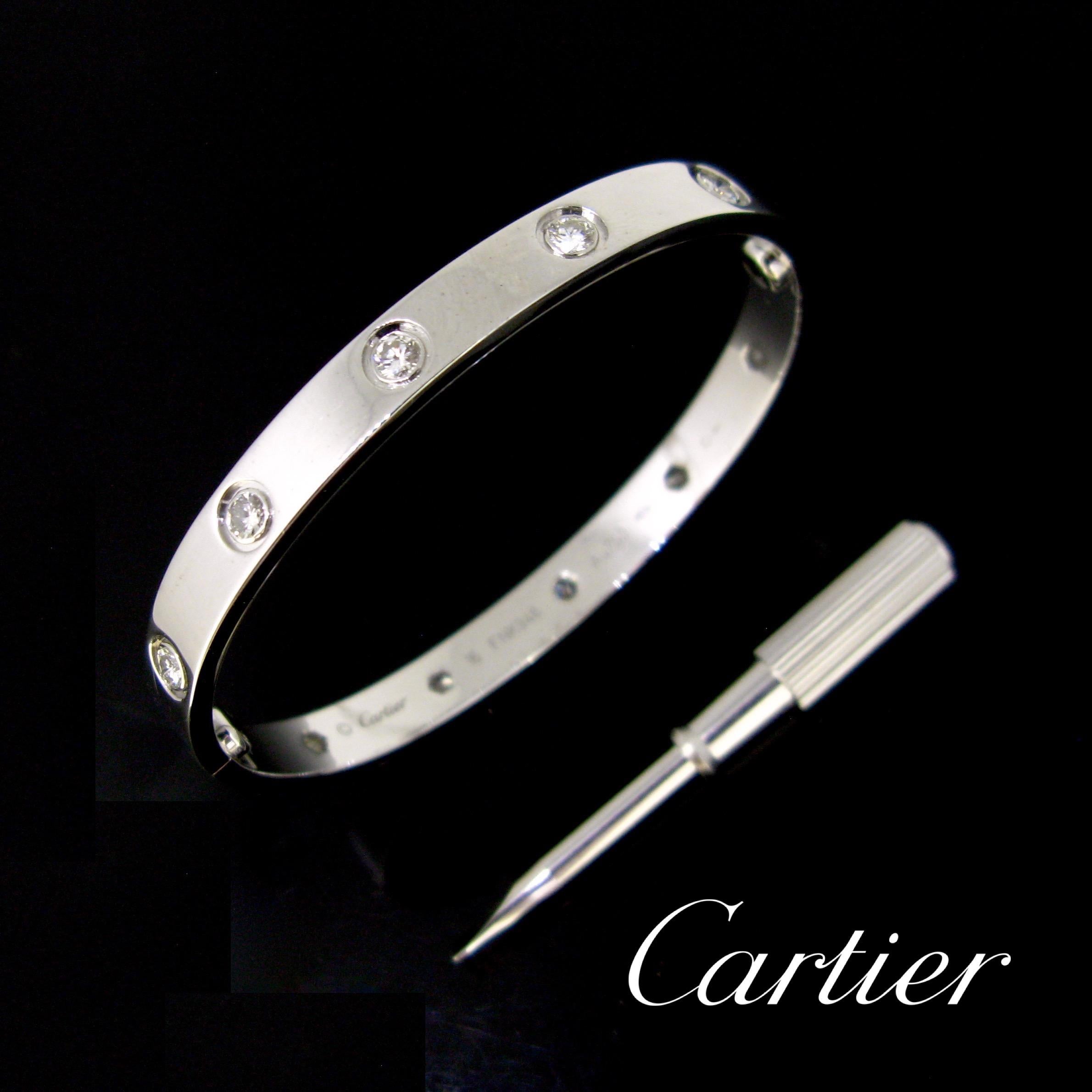 Cartier Love 10 Diamonds White Gold Bangle Bracelet 2
