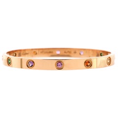 Cartier Love 10 Stone Bracelet 18k Rose Gold with Garnet, Amethyst and Sapphire