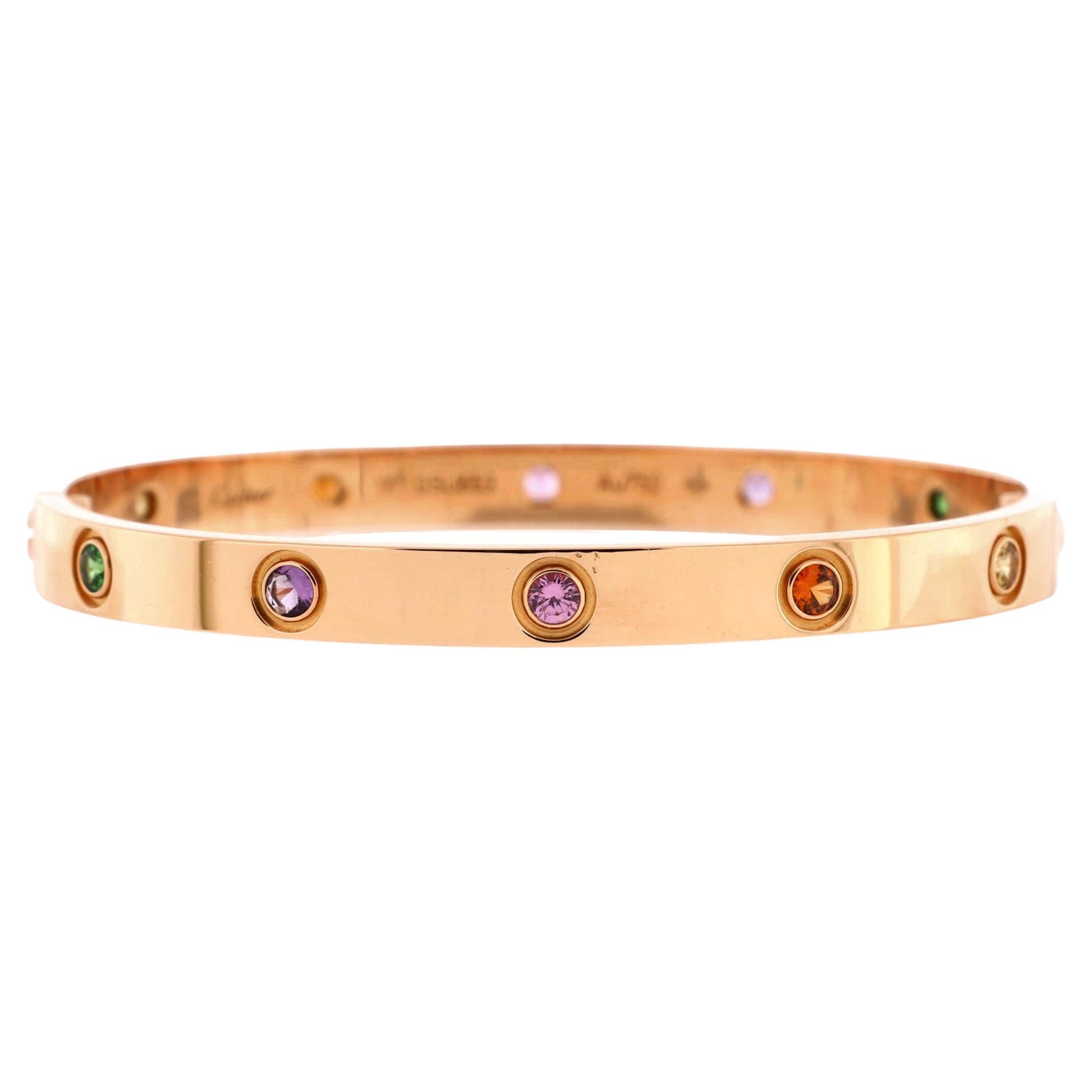 Cartier Love 10 Stone Bracelet 18k Rose Gold with Garnet, Amethyst and Sapphire