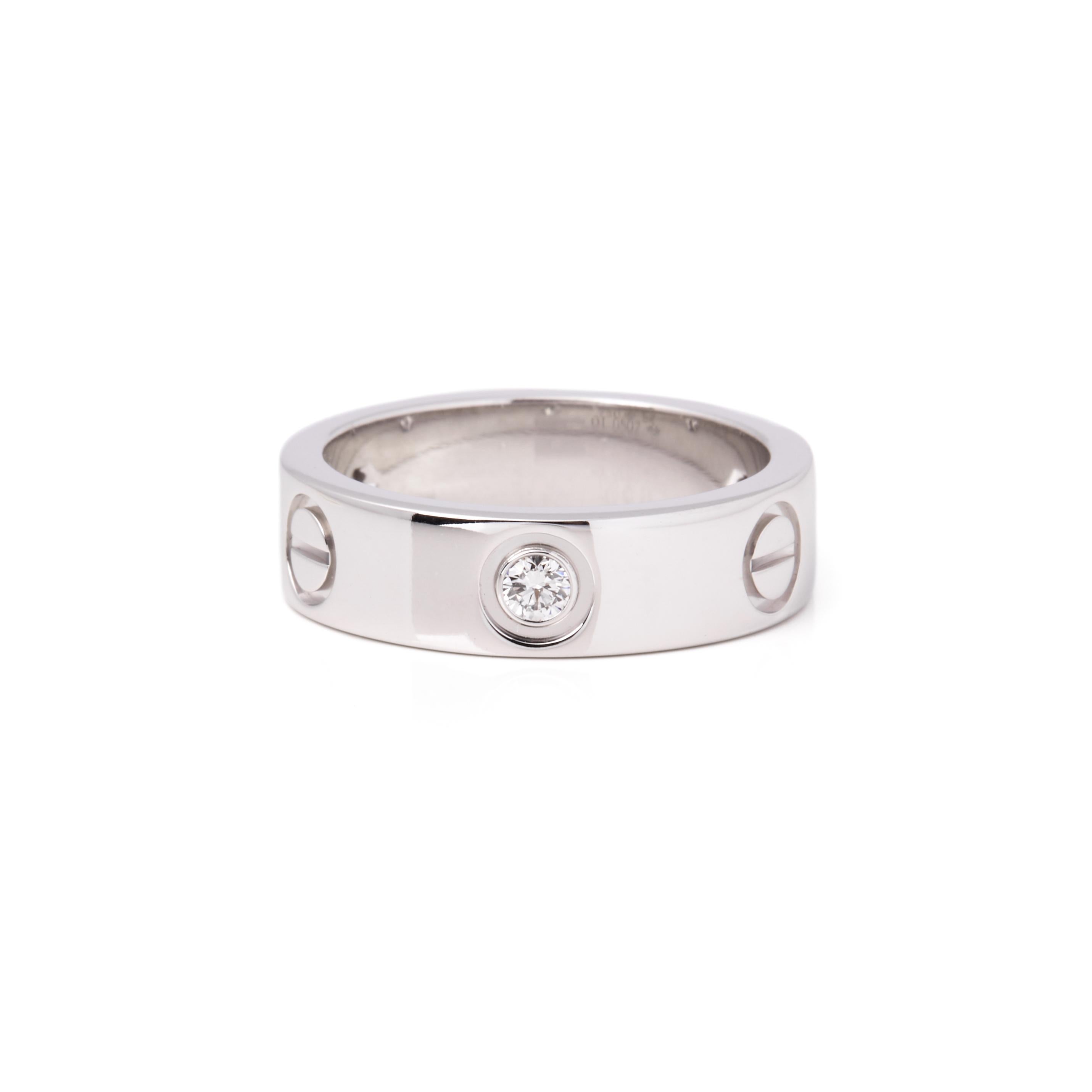 Round Cut Cartier 3 Diamond 18ct White Gold Love Band Ring For Sale