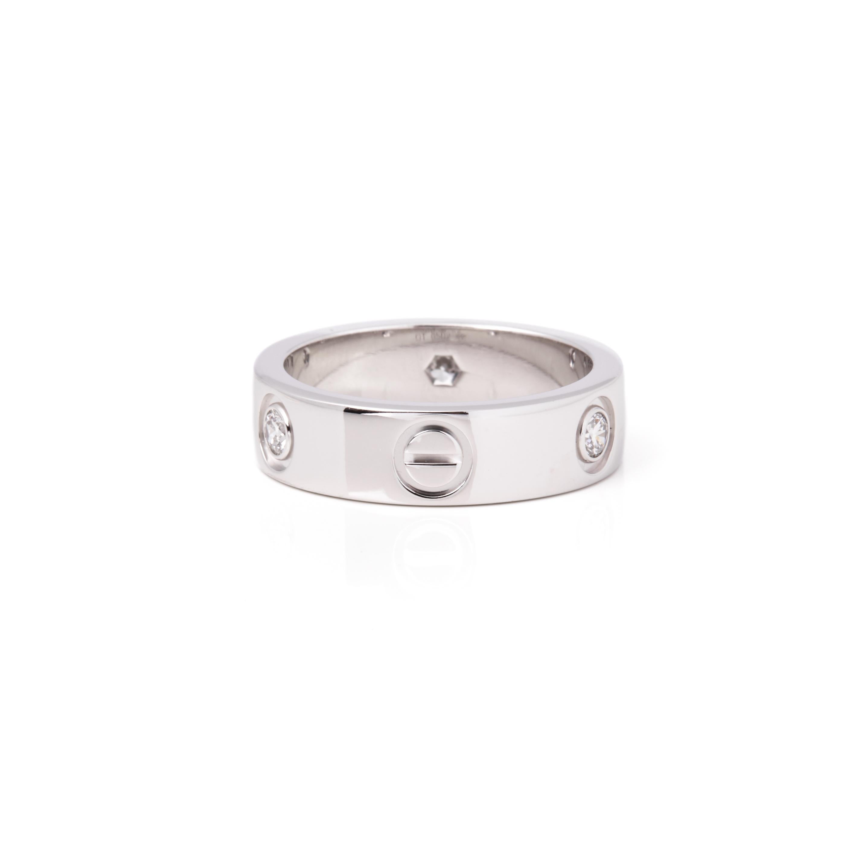 Round Cut Cartier 3 Diamond 18ct White Gold Love Band Ring