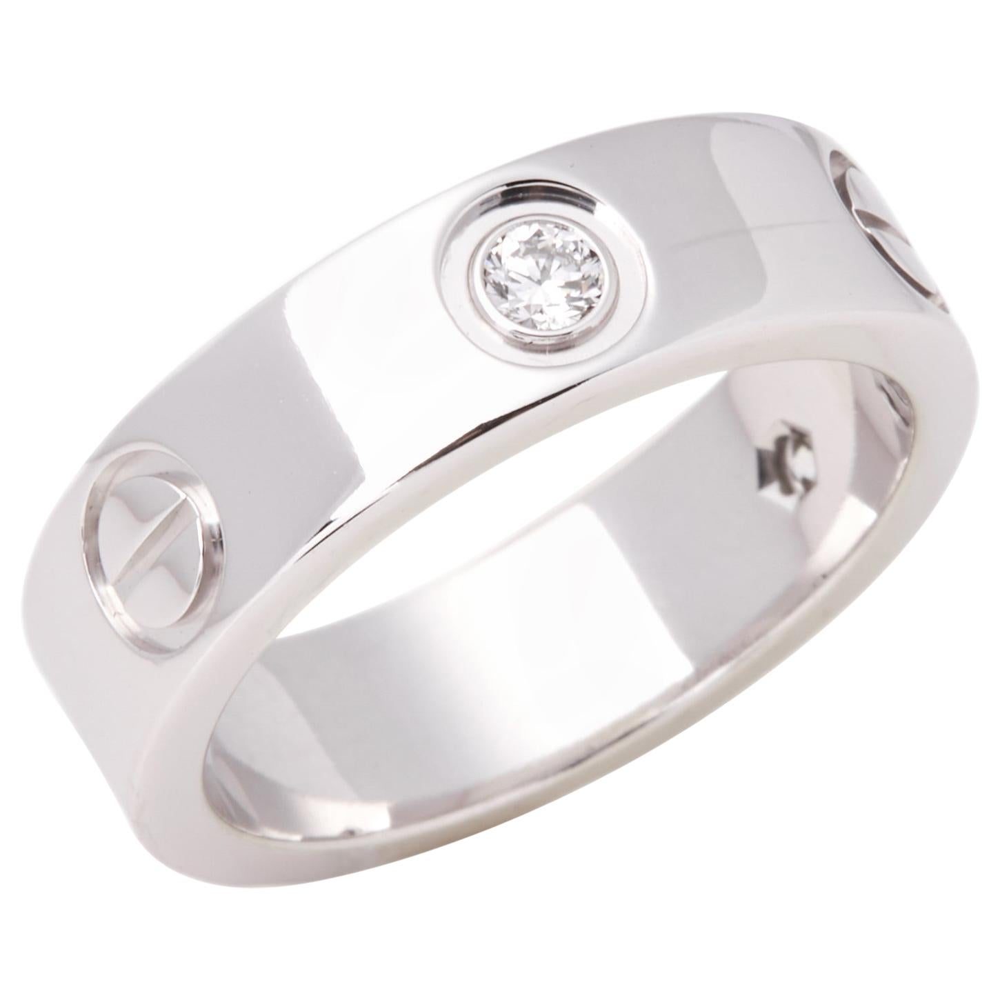 Cartier 3 Diamond 18ct White Gold Love Band Ring For Sale