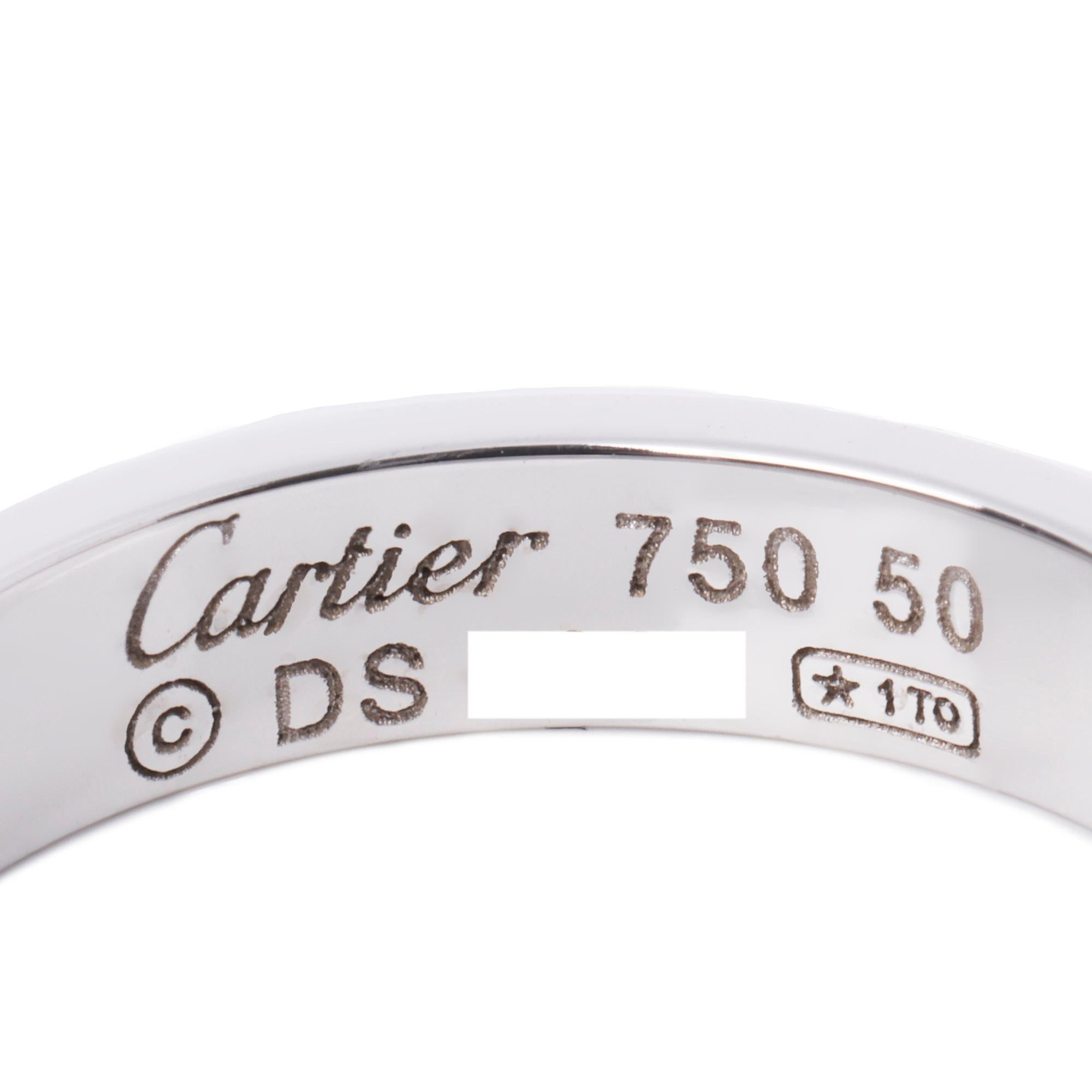 Cartier 18ct White Gold Love Wedding Band Ring

Brand- Cartier
Model- Love Wedding Band
Product Type- Ring
Material(s)- 18ct White Gold
UK Ring Size- K
EU Ring Size- 50
US Ring Size- 5 1/4
Resizing Possible- No

Band Width- 3.6mm
Total Weight-