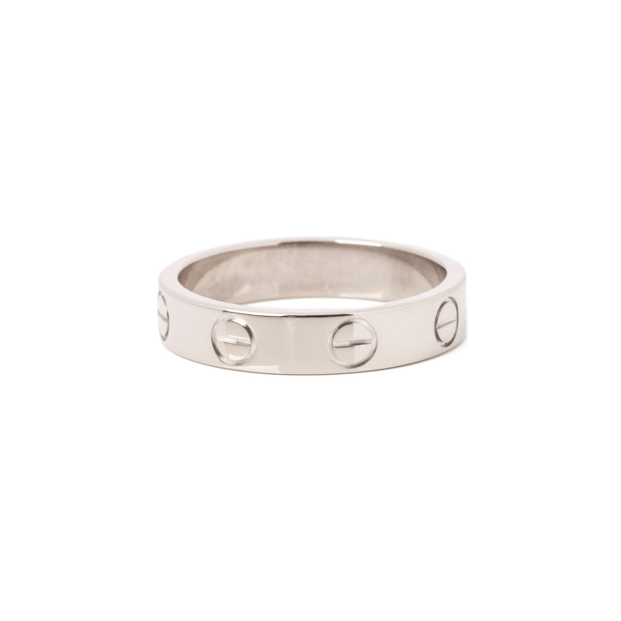 Cartier 18ct White Gold Love Wedding Band Ring In Excellent Condition For Sale In Bishop's Stortford, Hertfordshire