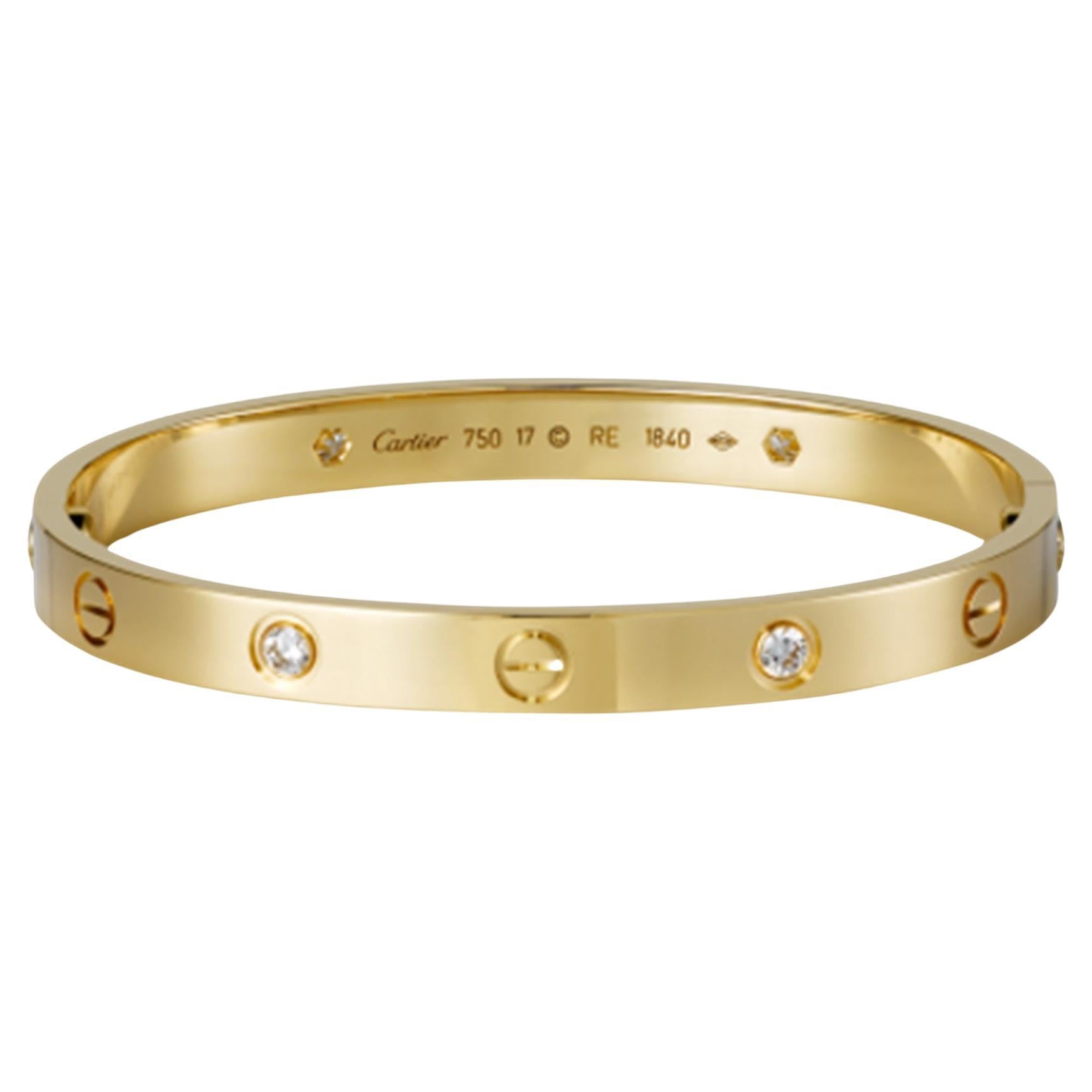 Cartier LOVE 18 Carats Yellow Gold Diamond Bracelet For Sale