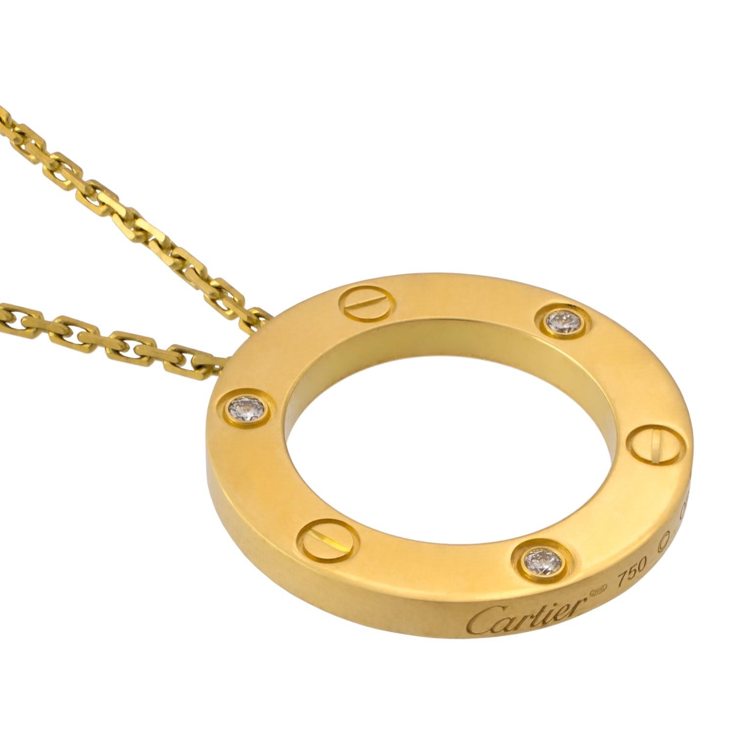 Round Cut Cartier Love 18 Karat Gold Diamonds Pendant Necklace