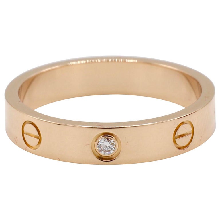 Cartier Love 18 Karat Rose Gold 1 Diamond Wedding Band Ring at 1stDibs