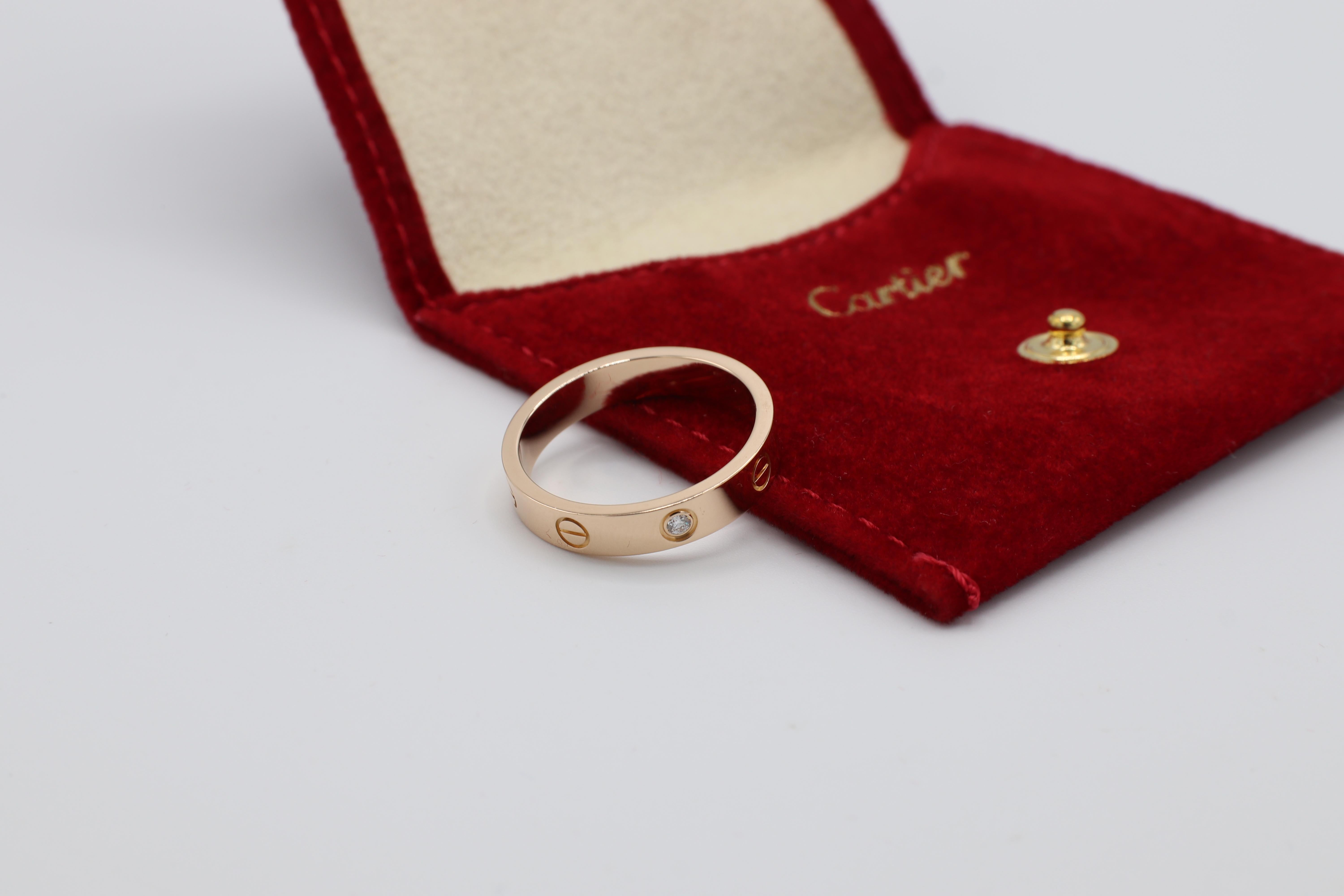 Modern Cartier Love 18 Karat Rose Gold 1 Diamond Wedding Band Ring