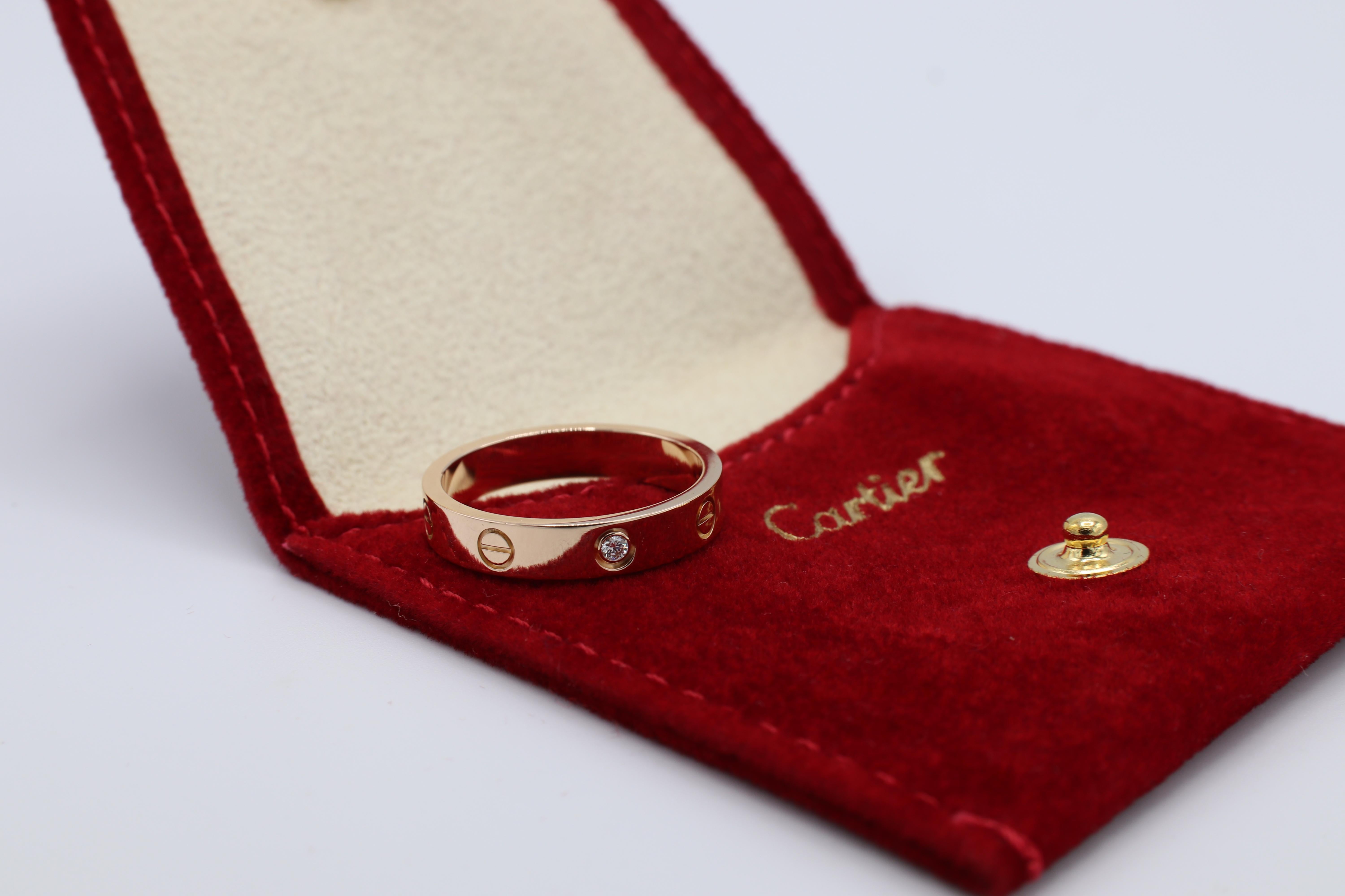 Round Cut Cartier Love 18 Karat Rose Gold 1 Diamond Wedding Band Ring