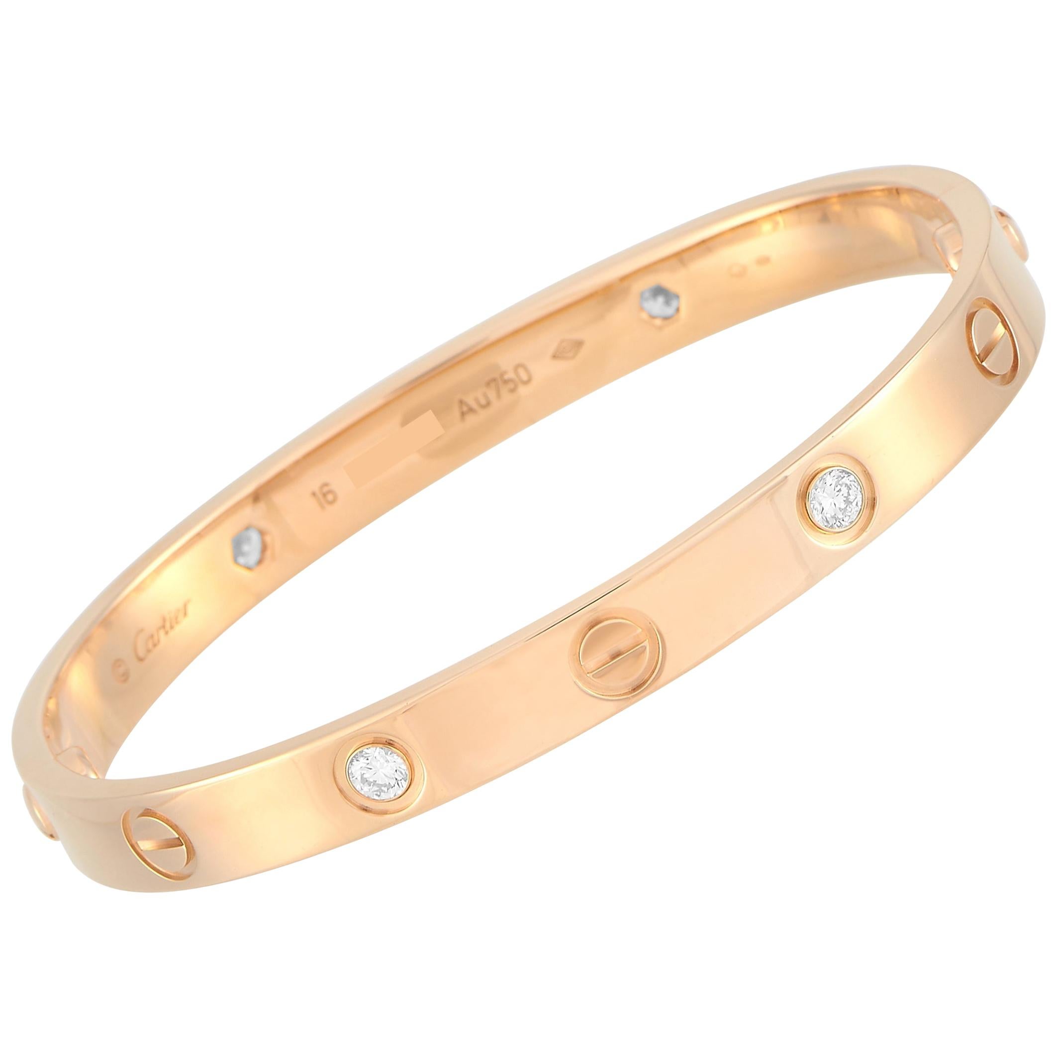 Cartier LOVE 18 Karat Rose Gold 4 Diamond Bracelet with Screwdriver at ...