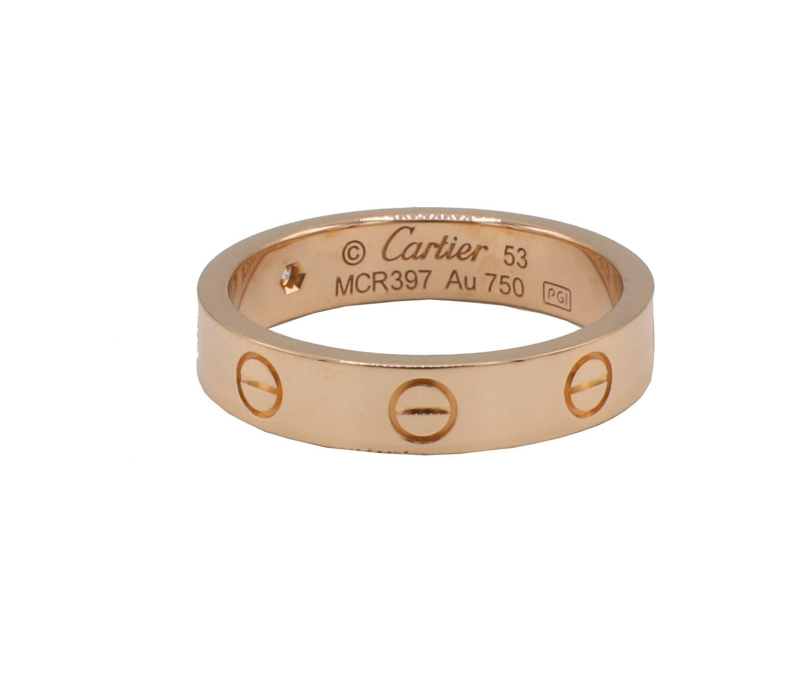 Cartier Love 18 Karat Rose Gold ein Diamant Ehering, kleines Model No. (Moderne) im Angebot