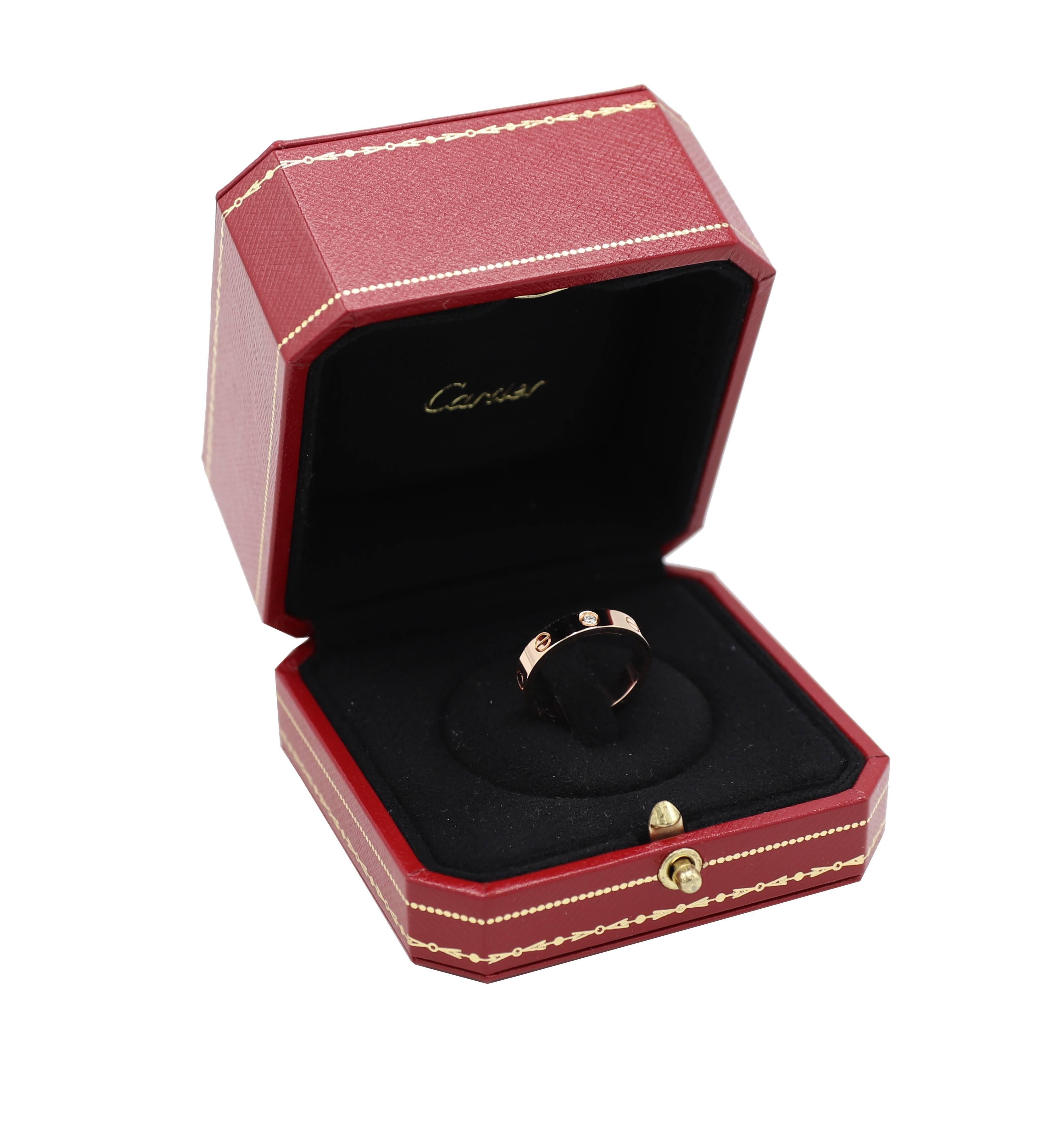 Cartier Love 18 Karat Rose Gold ein Diamant Ehering, kleines Model No. (Rundschliff) im Angebot