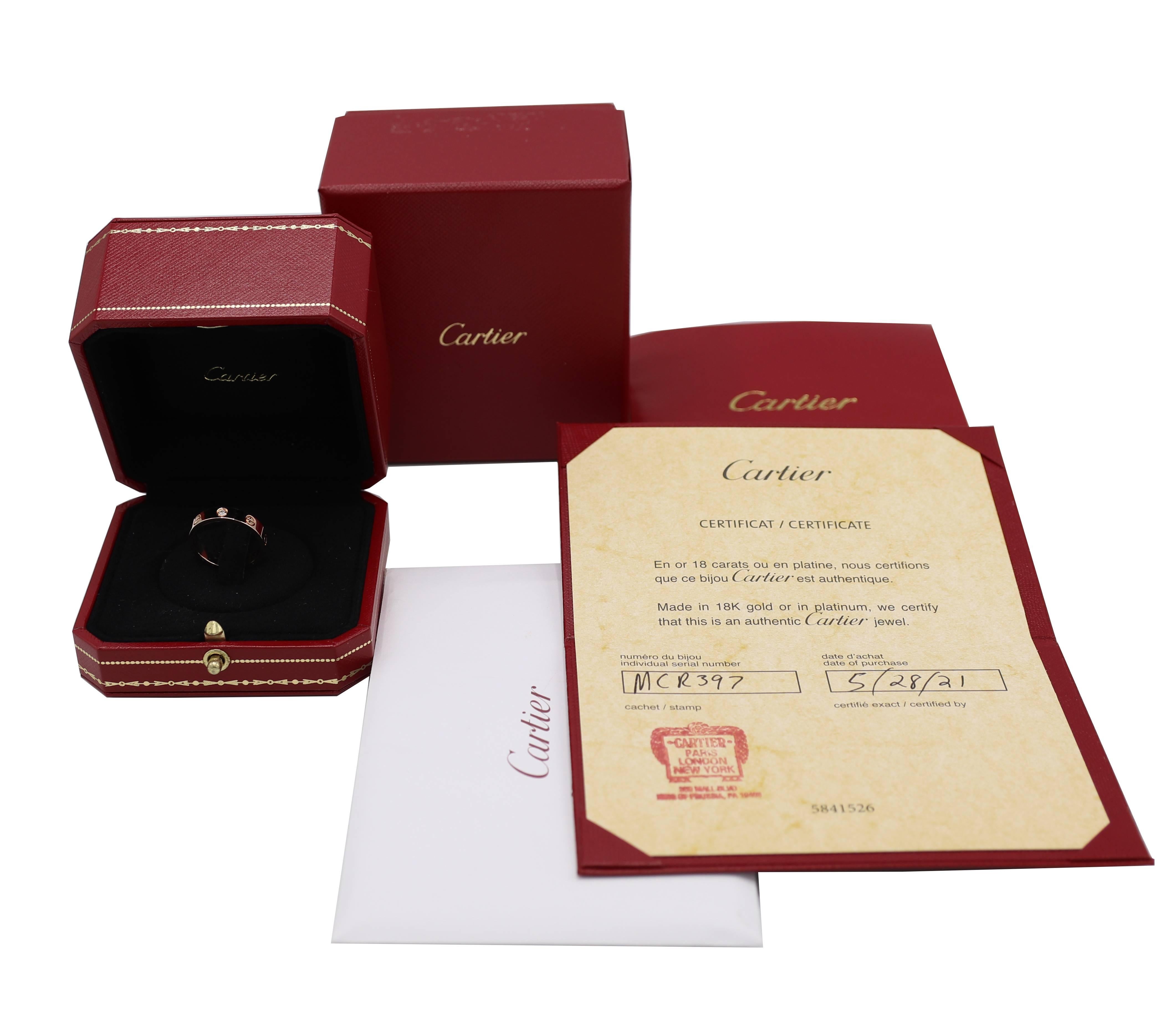 Cartier Love 18 Karat Rose Gold ein Diamant Ehering, kleines Model No. im Angebot 1