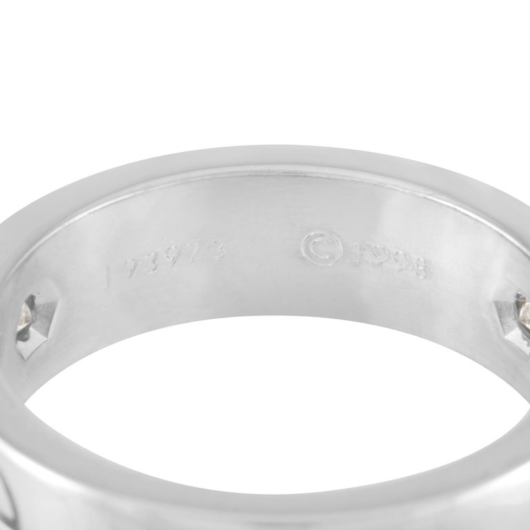 Women's Cartier Love 18 Karat White Gold 3 Diamond Band Ring For Sale