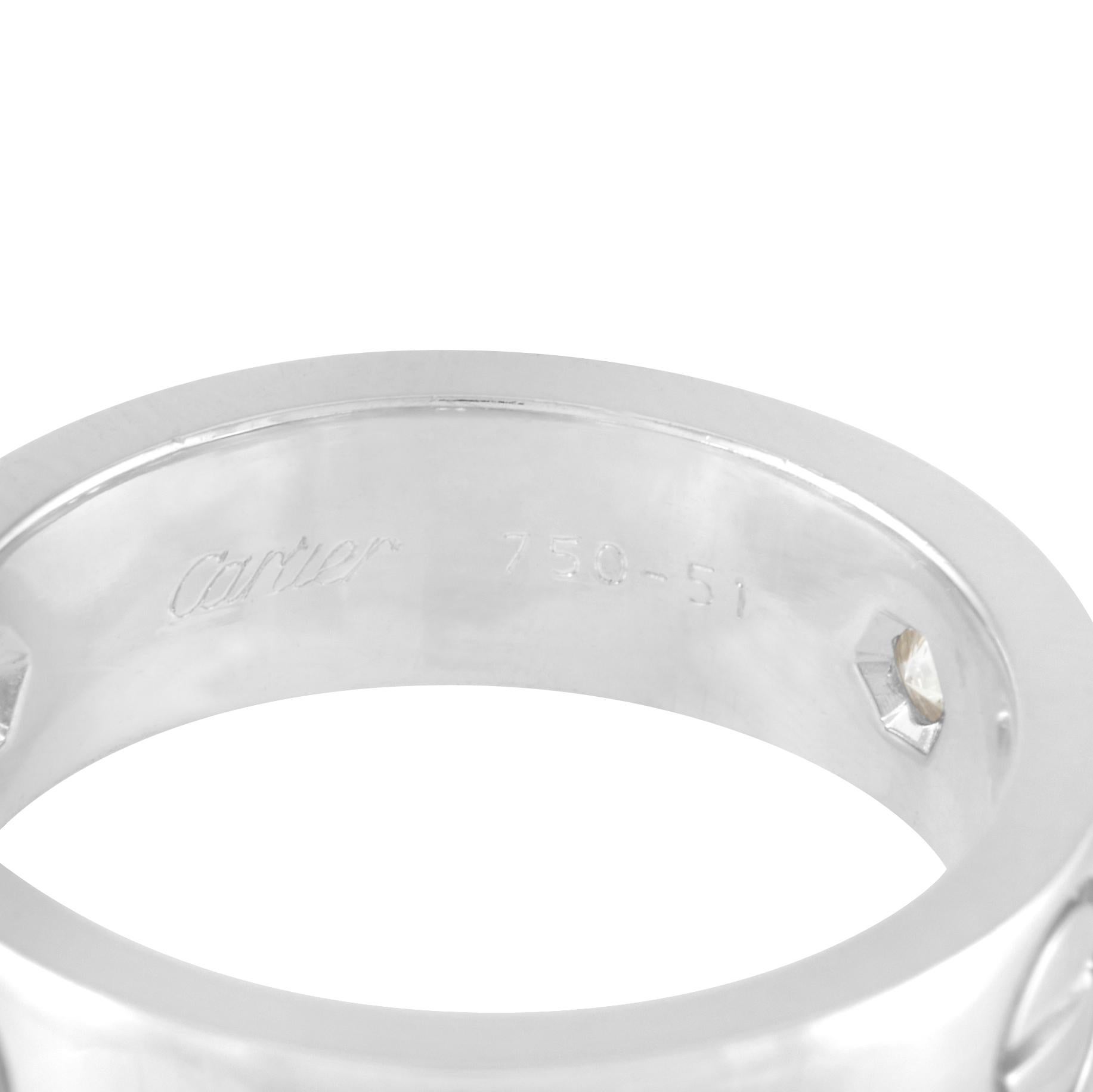 Round Cut Cartier LOVE 18 Karat White Gold 3 Diamond Ring For Sale