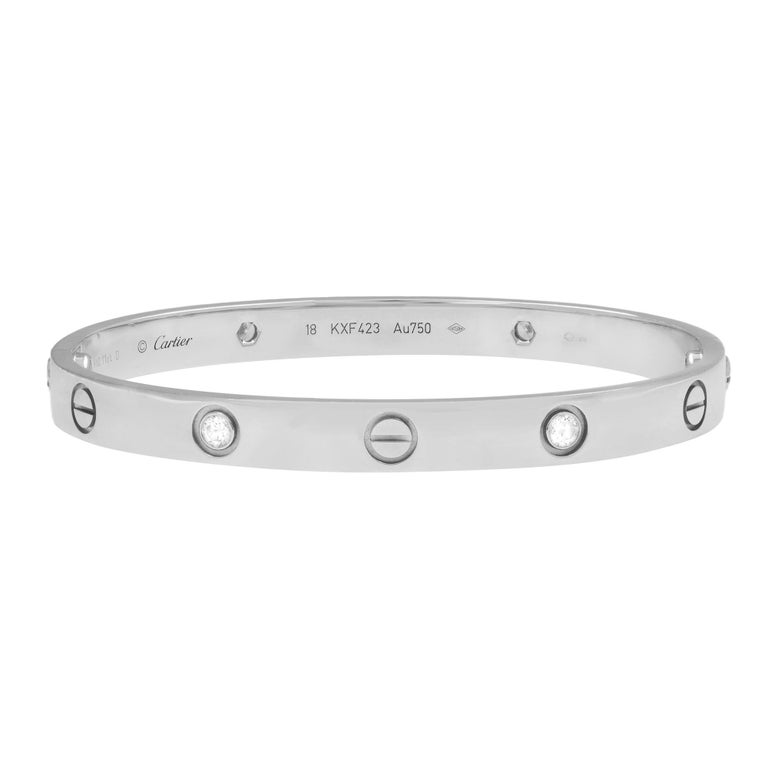 Cartier Love 18 Karat White Gold 4-Diamond Bracelet at 1stDibs | cartier  love bracelet 750 18 ip 6688 price