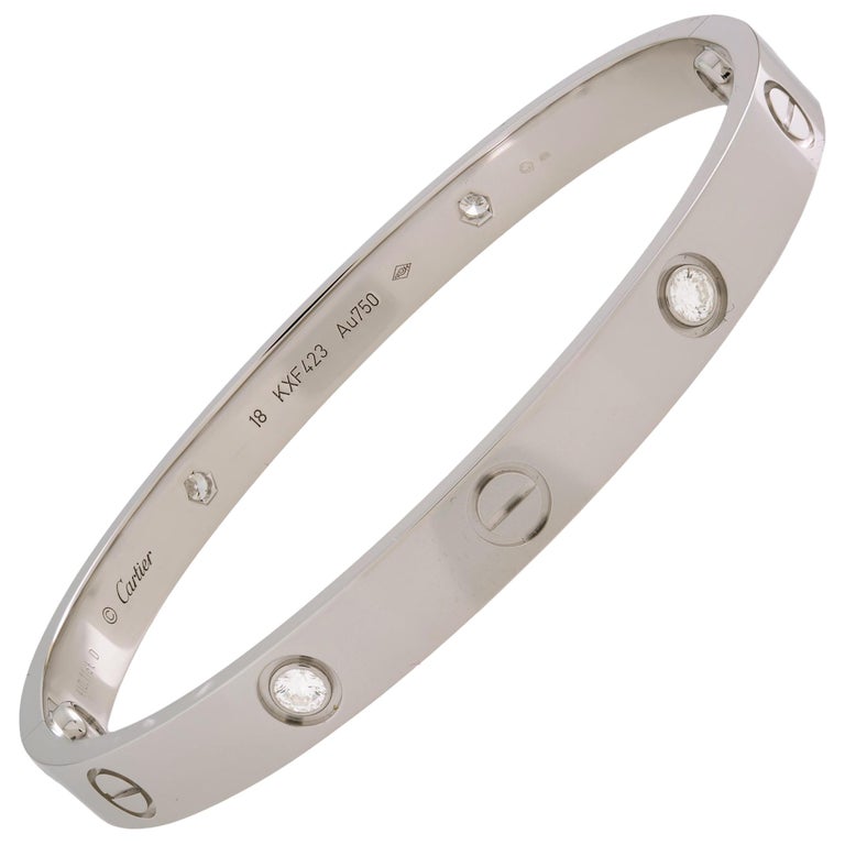 Cartier Love 18 Karat White Gold 4-Diamond Bracelet at 1stDibs | cartier  love bracelet 4 diamonds white gold, cartier bracelet white gold diamonds,  white gold diamond cartier love bracelet