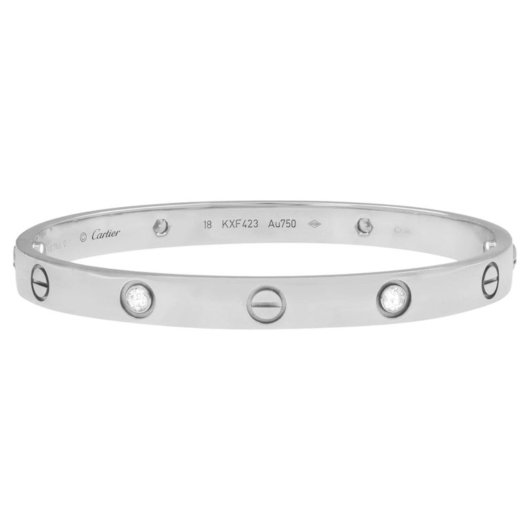 Cartier Love 18 Karat White Gold 4 Diamond Bracelet For Sale At 1stdibs
