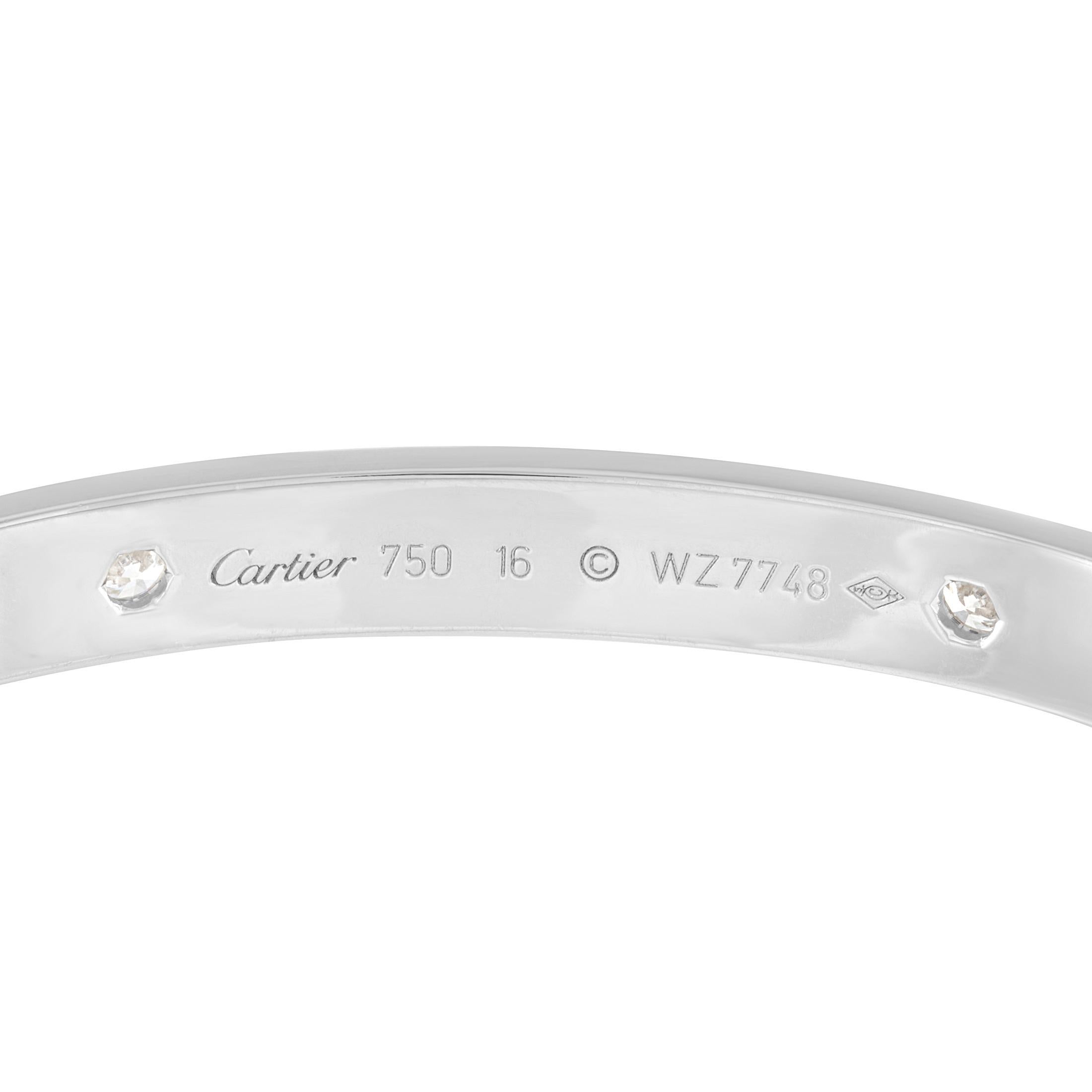 Round Cut Cartier LOVE 18 Karat White Gold 4 Diamond Bracelet with Screwdriver