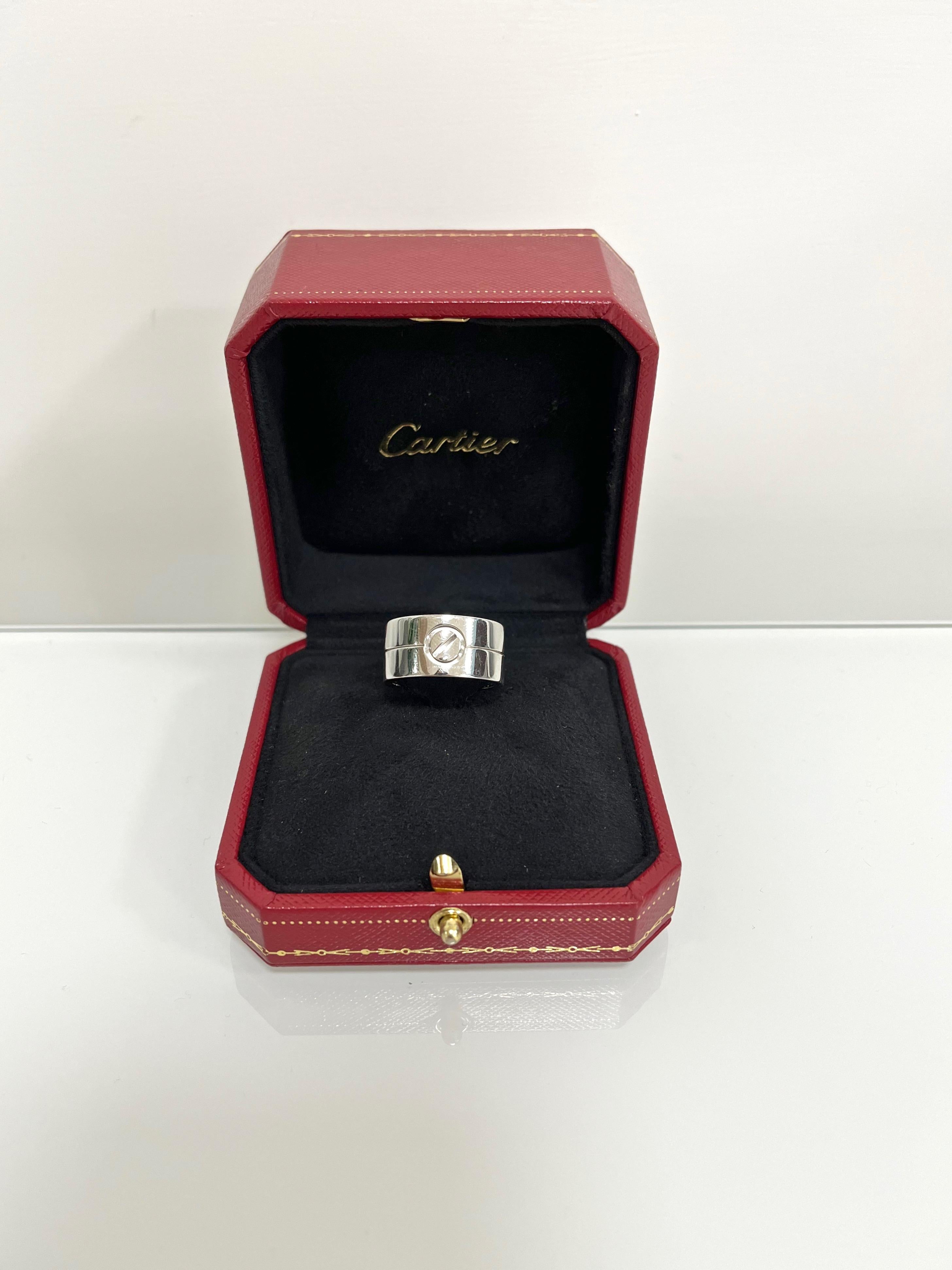 Modern Cartier Love 18 Karat White Gold Wide Band Ring For Sale