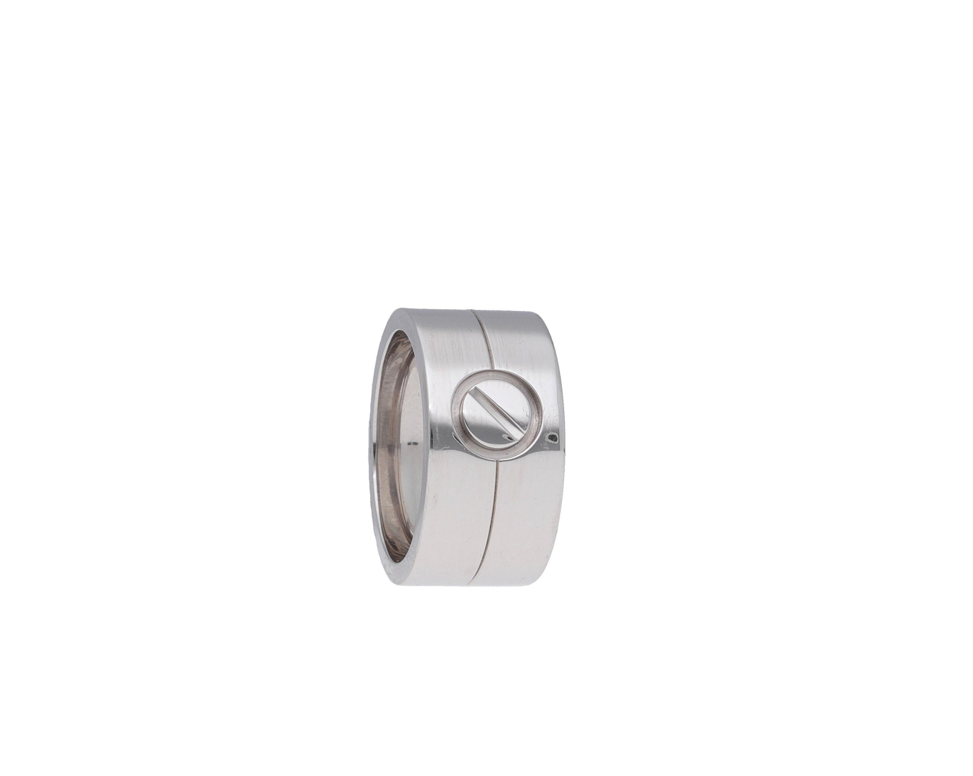 Women's or Men's Cartier Love 18 Karat White Gold Wide Band Ring For Sale