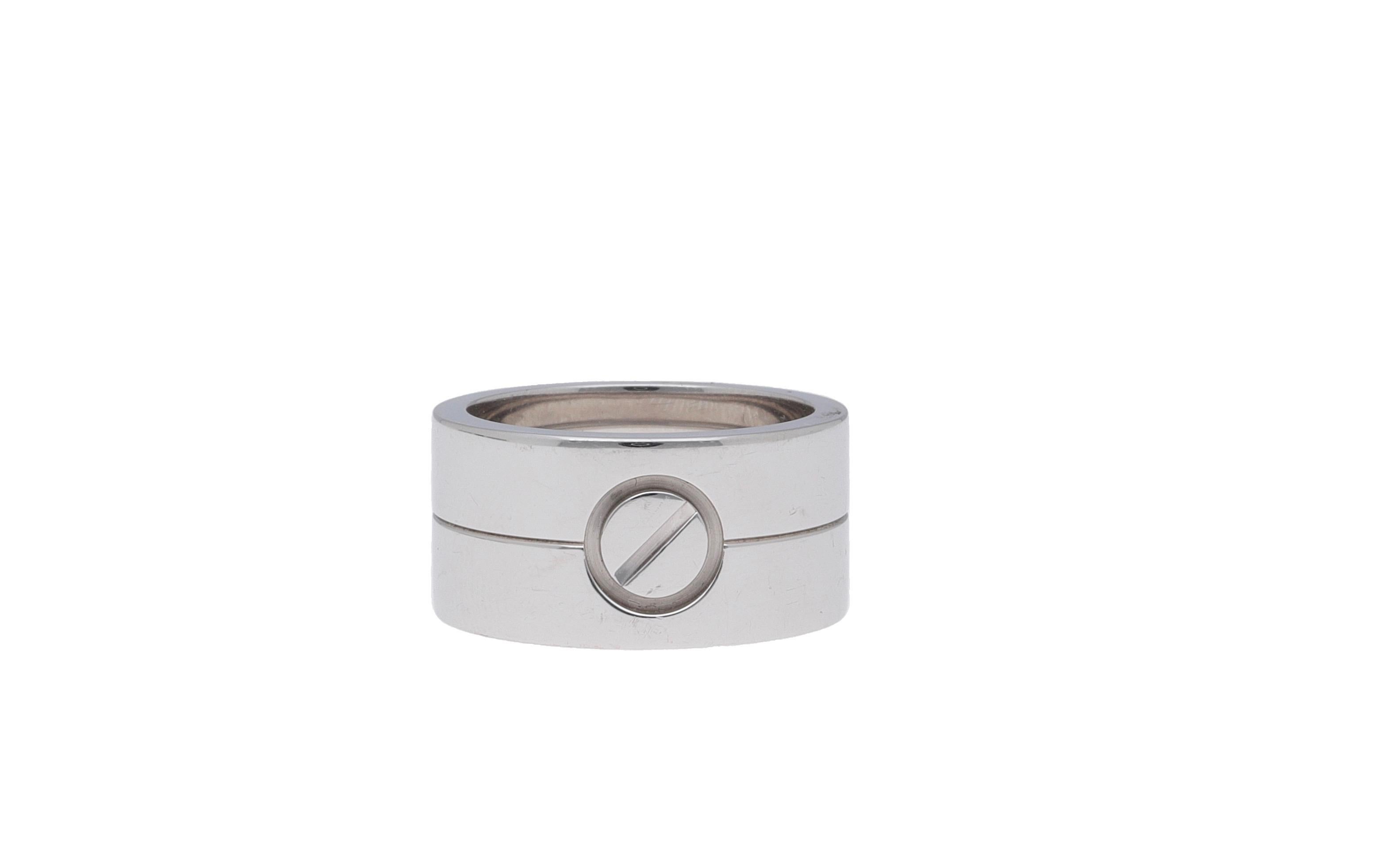 Cartier Love 18 Karat White Gold Wide Band Ring For Sale 1