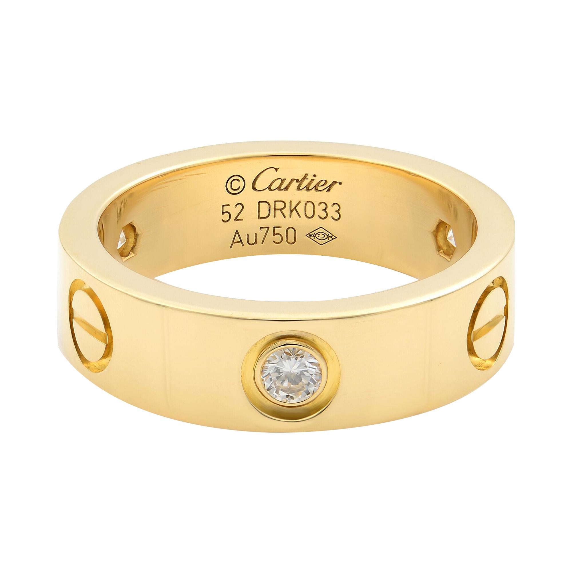 Cartier Love 18 Karat Yellow Gold 3 Diamond Ring