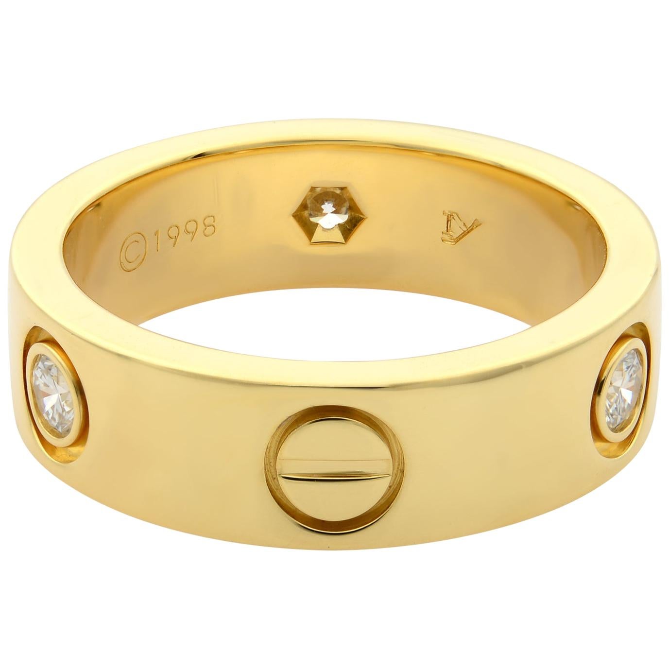 Cartier Love 18 Karat Yellow Gold 3 Diamond Wedding Band Ring