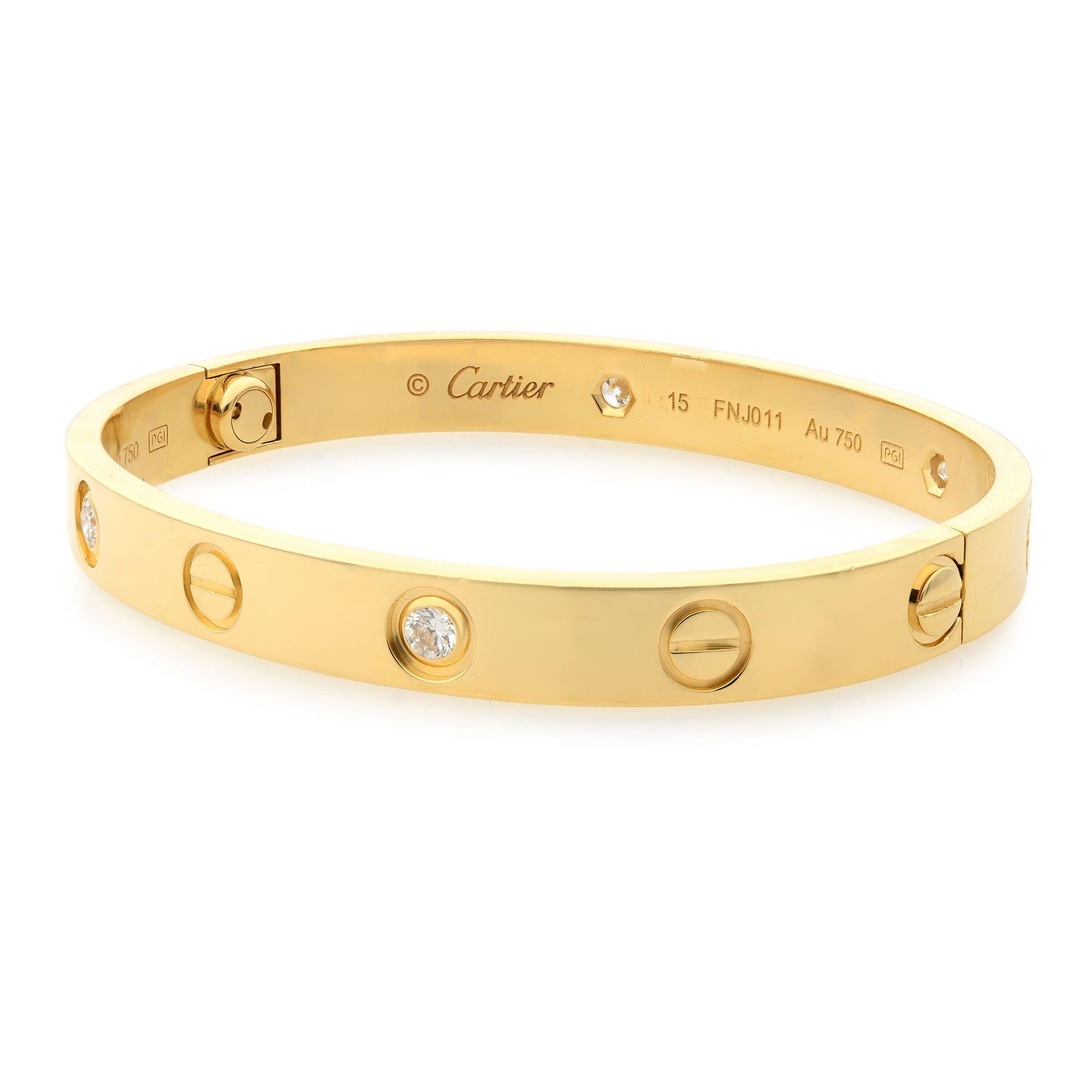 Modern Cartier Love 18 Karat Yellow Gold 4 Diamond Bracelet